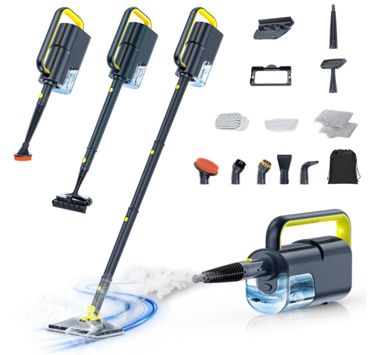 Limpiador de Vapor 10 en 1 para Suelos y Alfombras con Cabezal Giratorio Gris Os