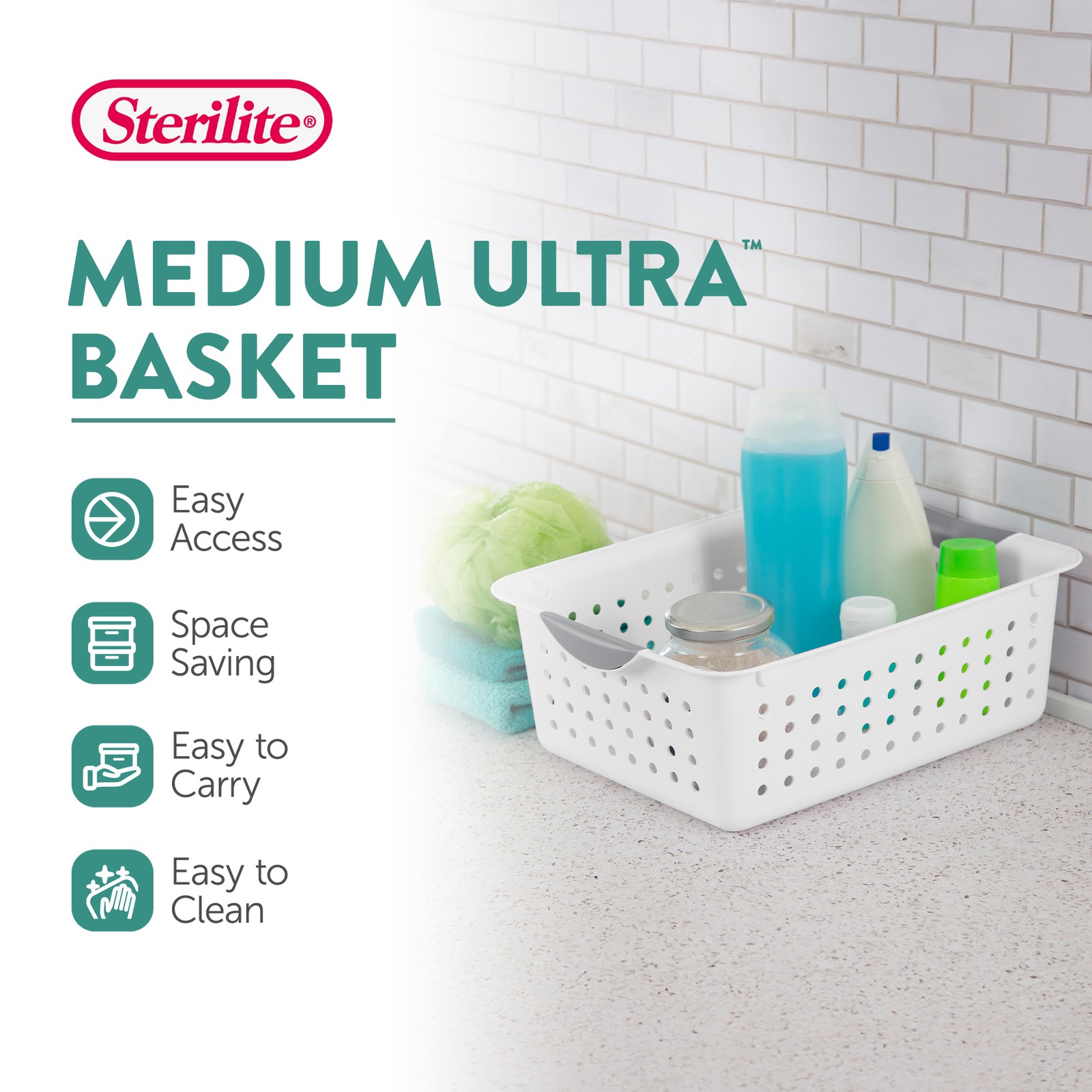 Sterilite Medium Ultra Plastic Storage Organizer Basket with Handles, (12 Pack)