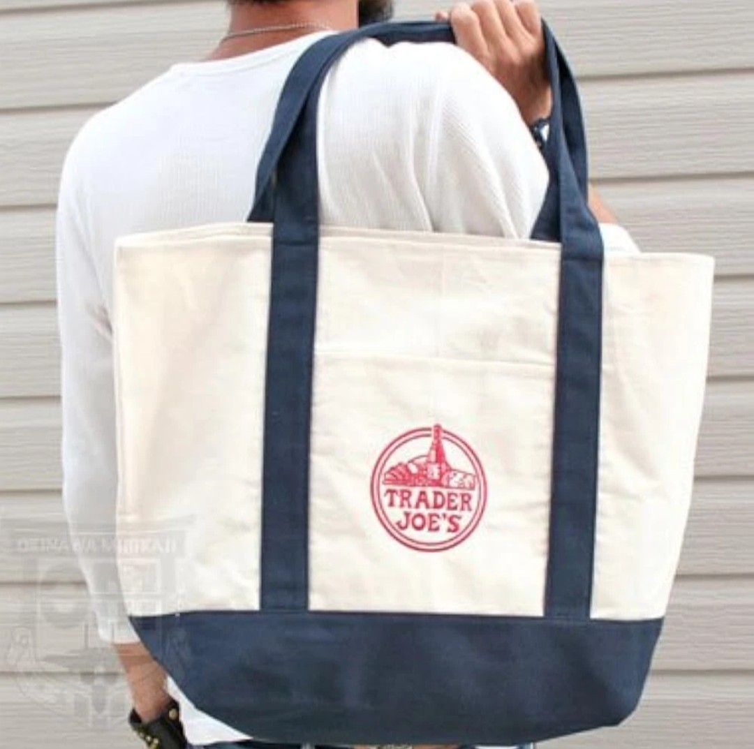 Set of Two (2) Trader Joe’s Canvas Tote Shopping Bag – LARGE CLASSIC NAVY BLUE