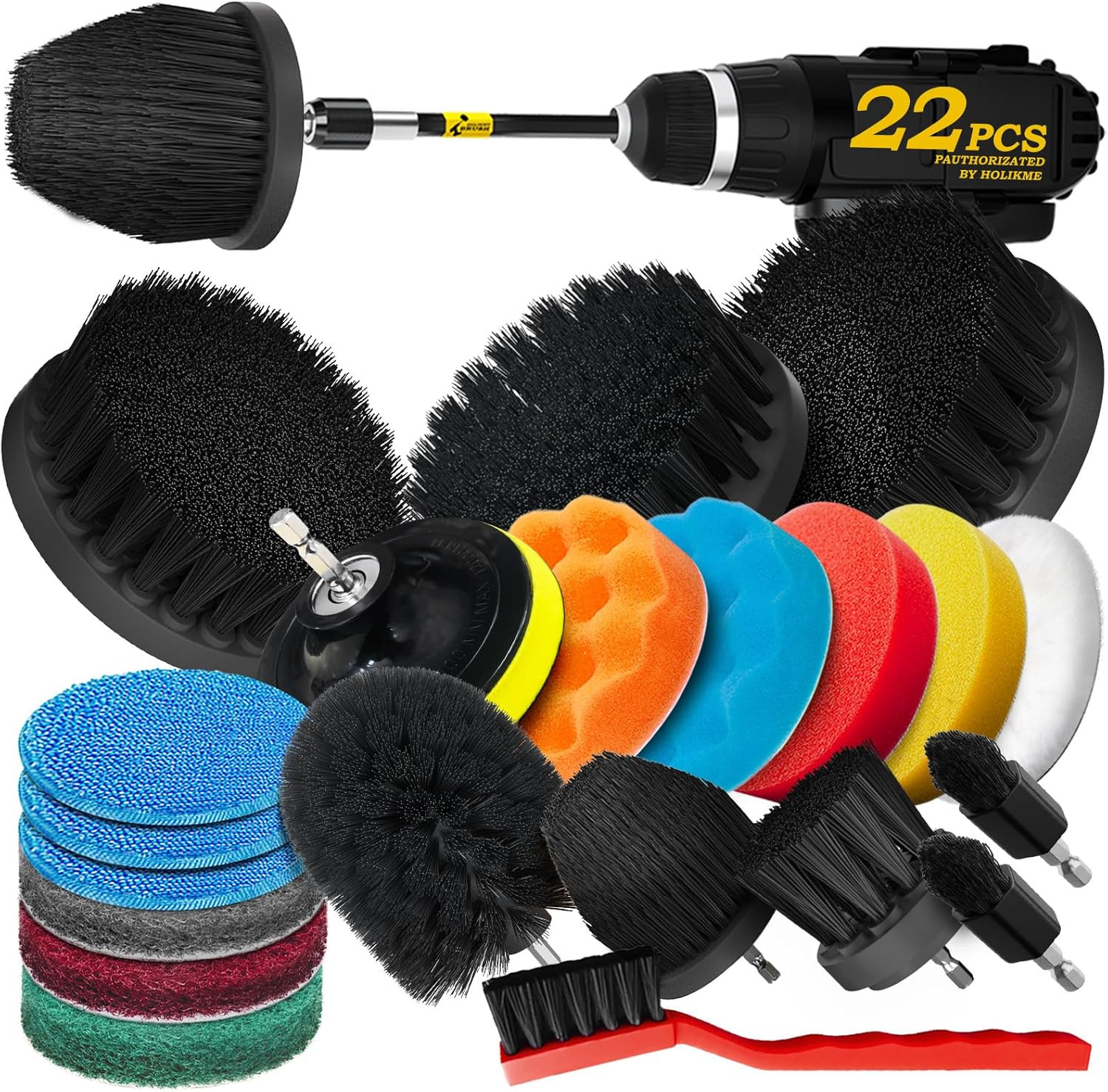 22Pack Drill Brush Attachments Set, Scrub Pads & Sponge, Buffing Pads, Power Scr