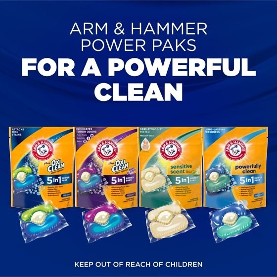 ARM & HAMMER Plus OxiClean 5-in-1 Laundry Detergent Power Pks, Fresh Burst 42cnt