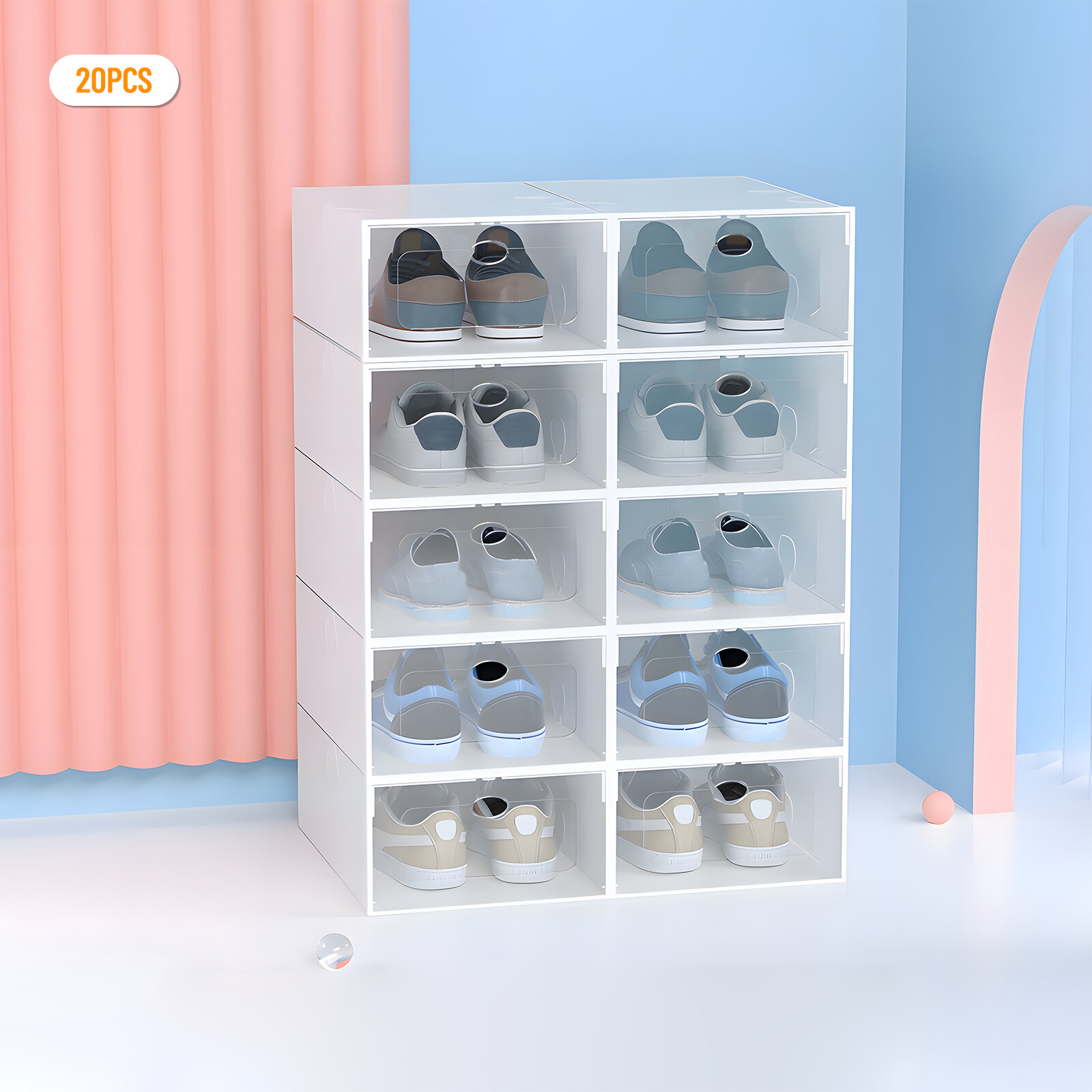 20Pcs Sneaker Display Case Organizer Stackable Shoe Storage Box Durable Plastic