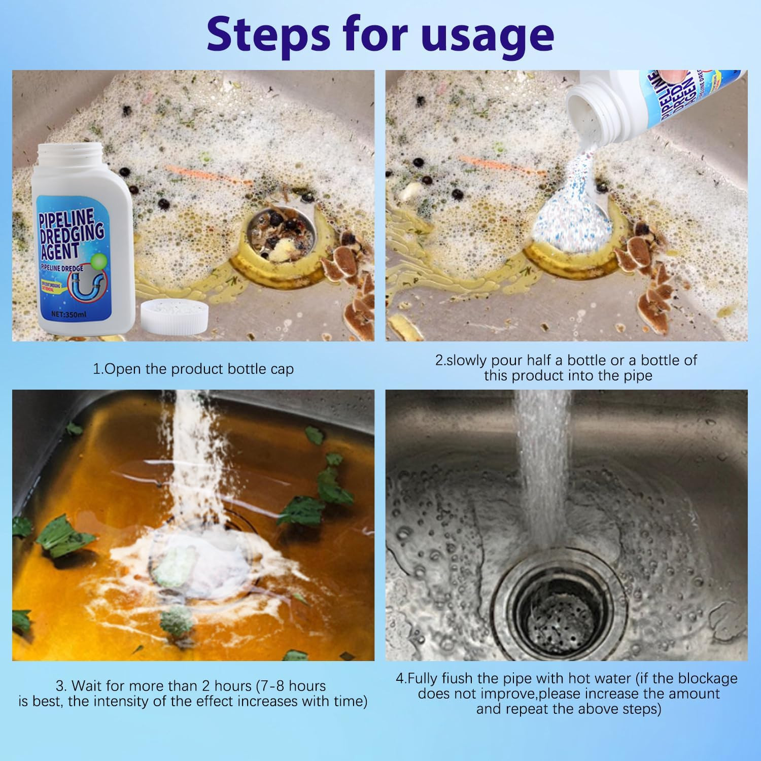 Pipeline Dredging Agent, 350Ml Drain Clog Remover Agent,Kitchen Unblocker, Power