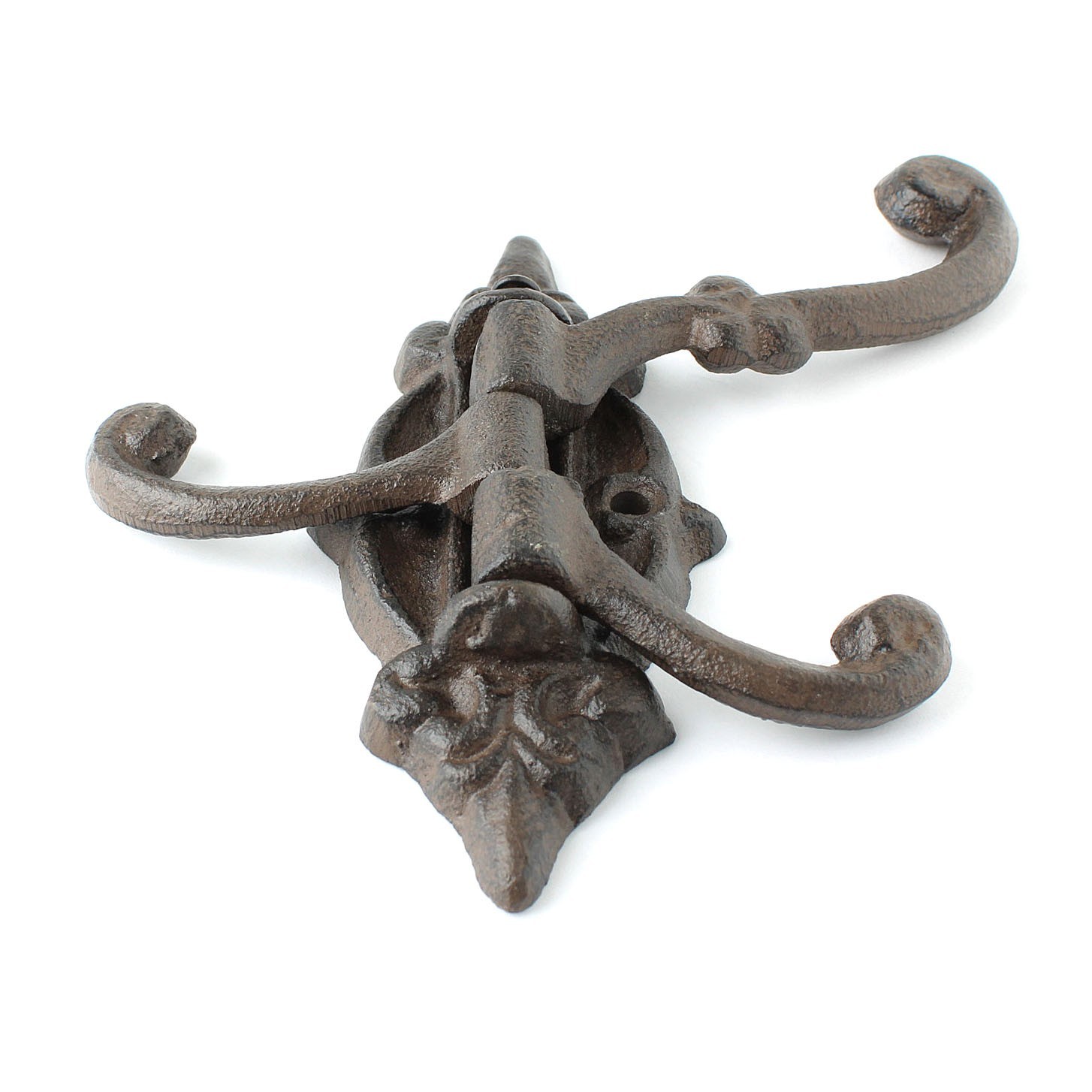 Rustic Swivel Hook Fleur De Lis Cast Iron Coat Hat Purse Towel Hanger Victorian