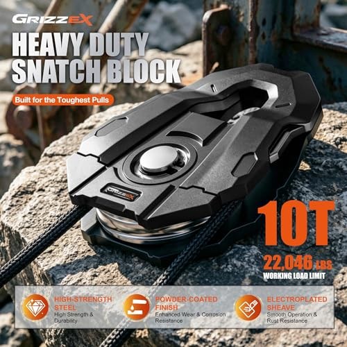 10T Snatch Block, 22,046 lbs Max Load, 3/4″ Max Rope Diameter, Heavy Duty Black