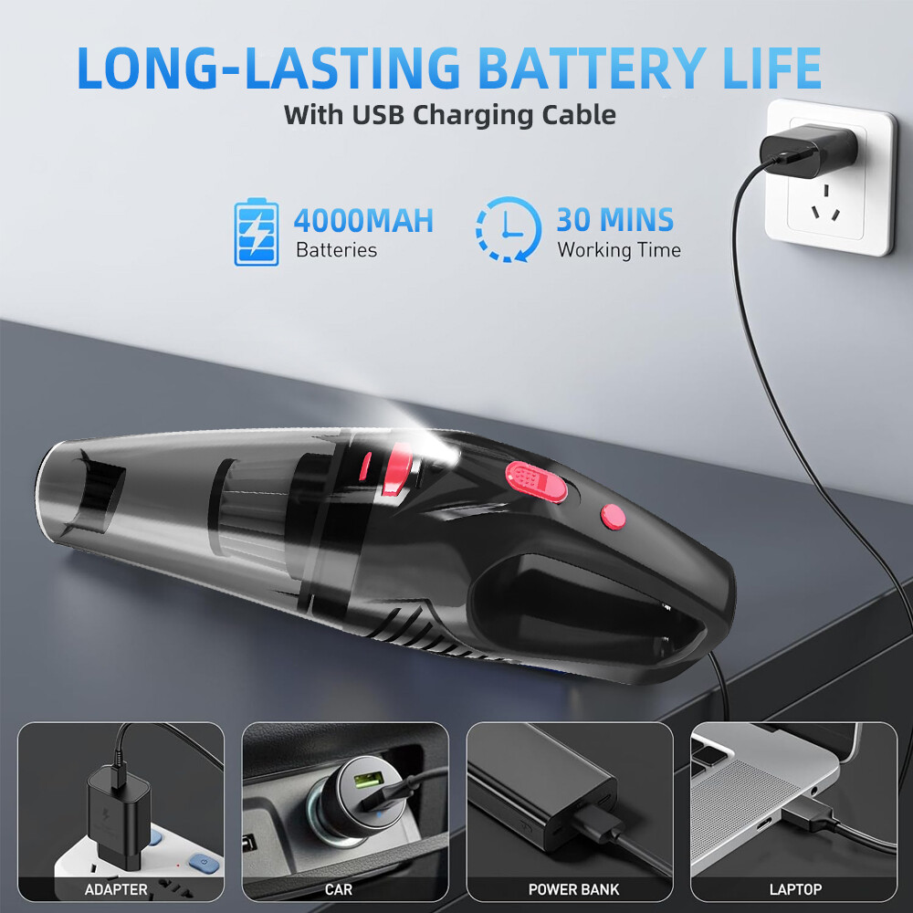 Portable Cordless Hand Held Vacuum Cleaner Recharge Car Auto Home Duster LED US