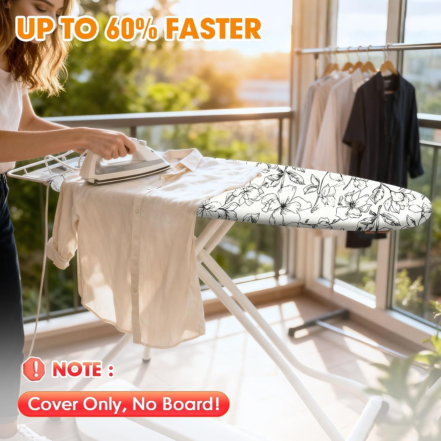 Floral White 21″ x 57″ Scorch-Resistant Ironing Board Cover & Extra Thick Pad