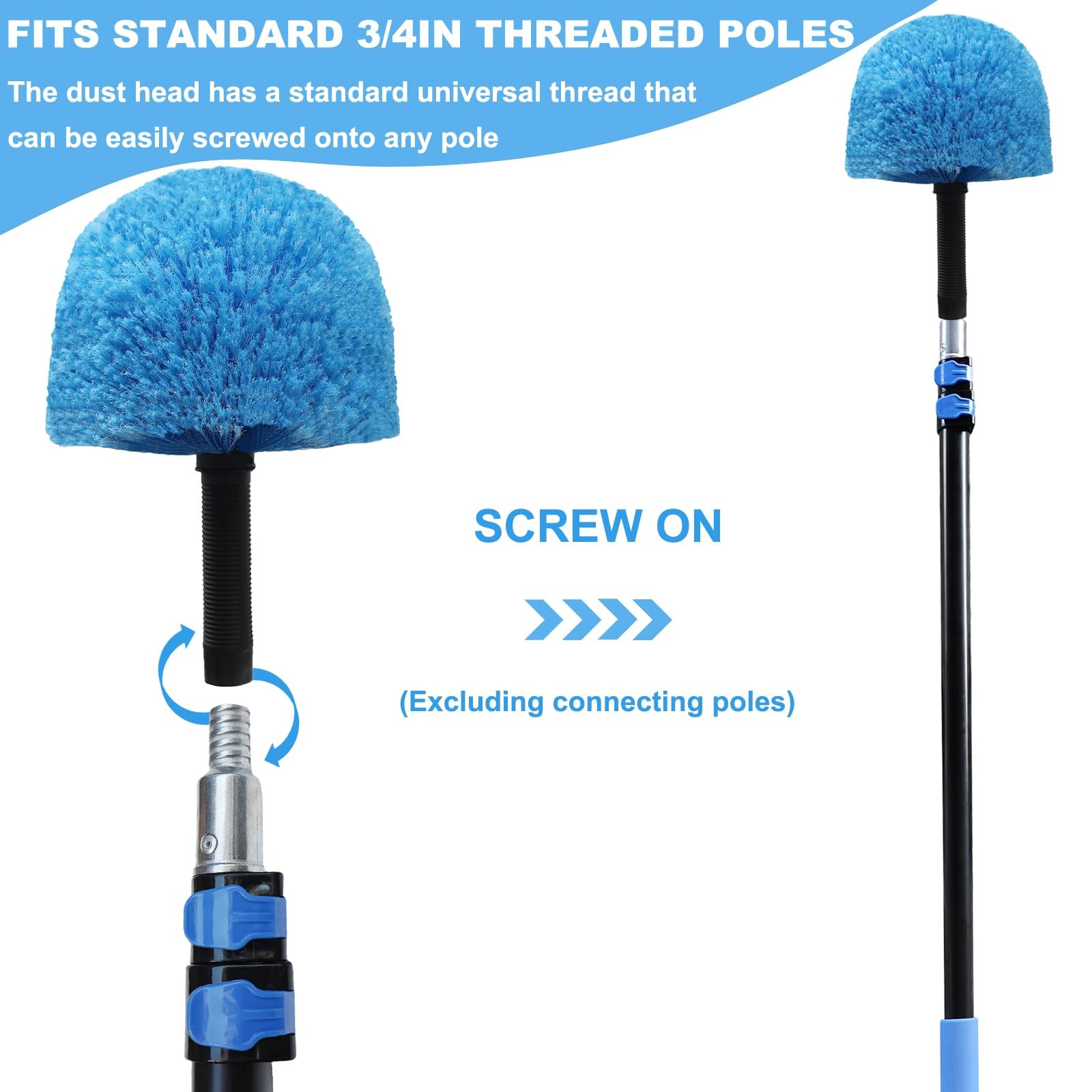 Twist-On Cobweb Duster Head Brush Indoor Outdoor Spider Web Remover Duster