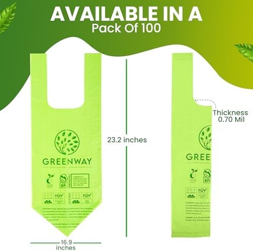 GREENWAY 3 Gallon Compostable trash Bags with Handles,100 Count, Extra Thick …
