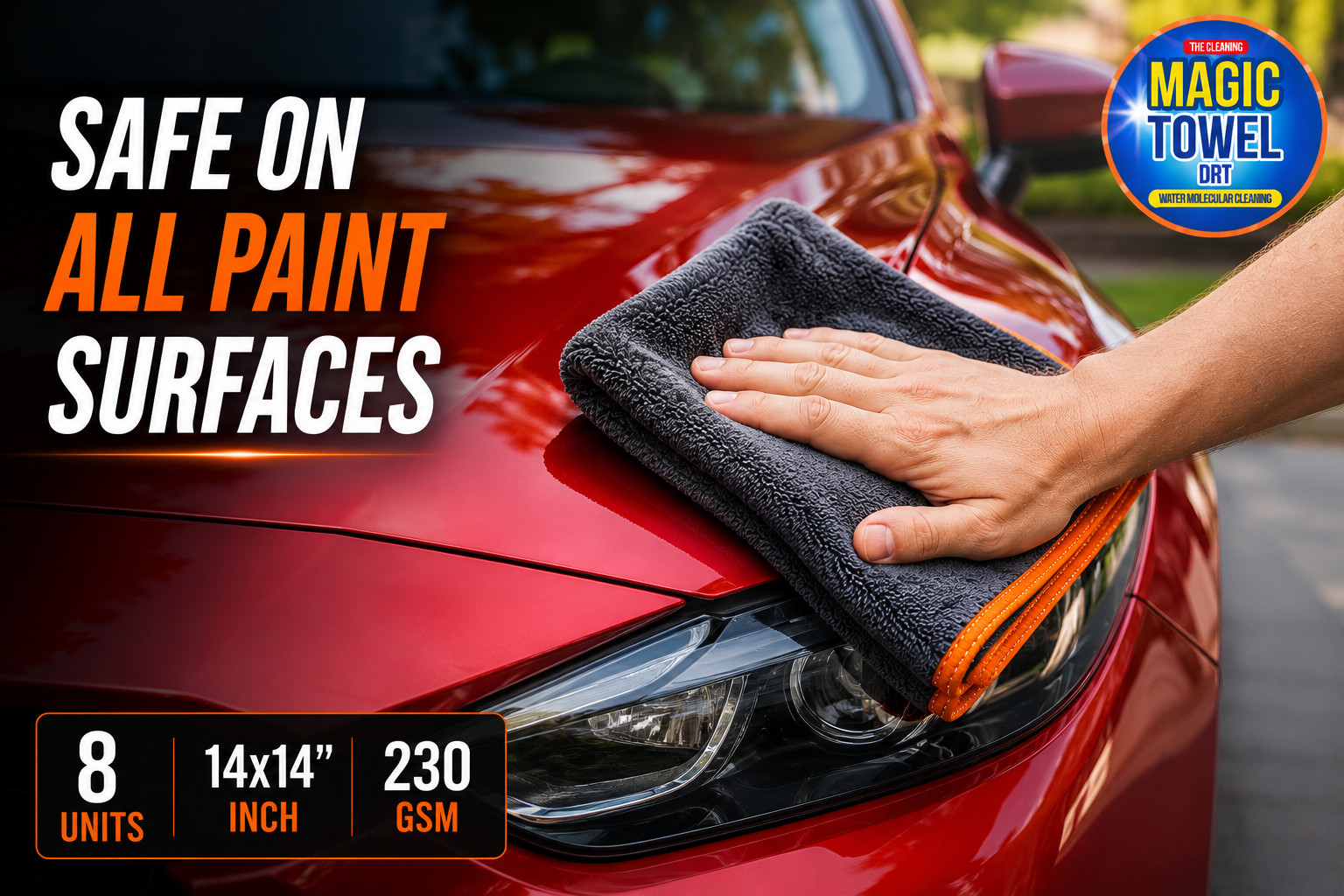 8-Pack Microfiber Car Detailing Towels 14×14 230 GSM Coral Fleece Lint-Free