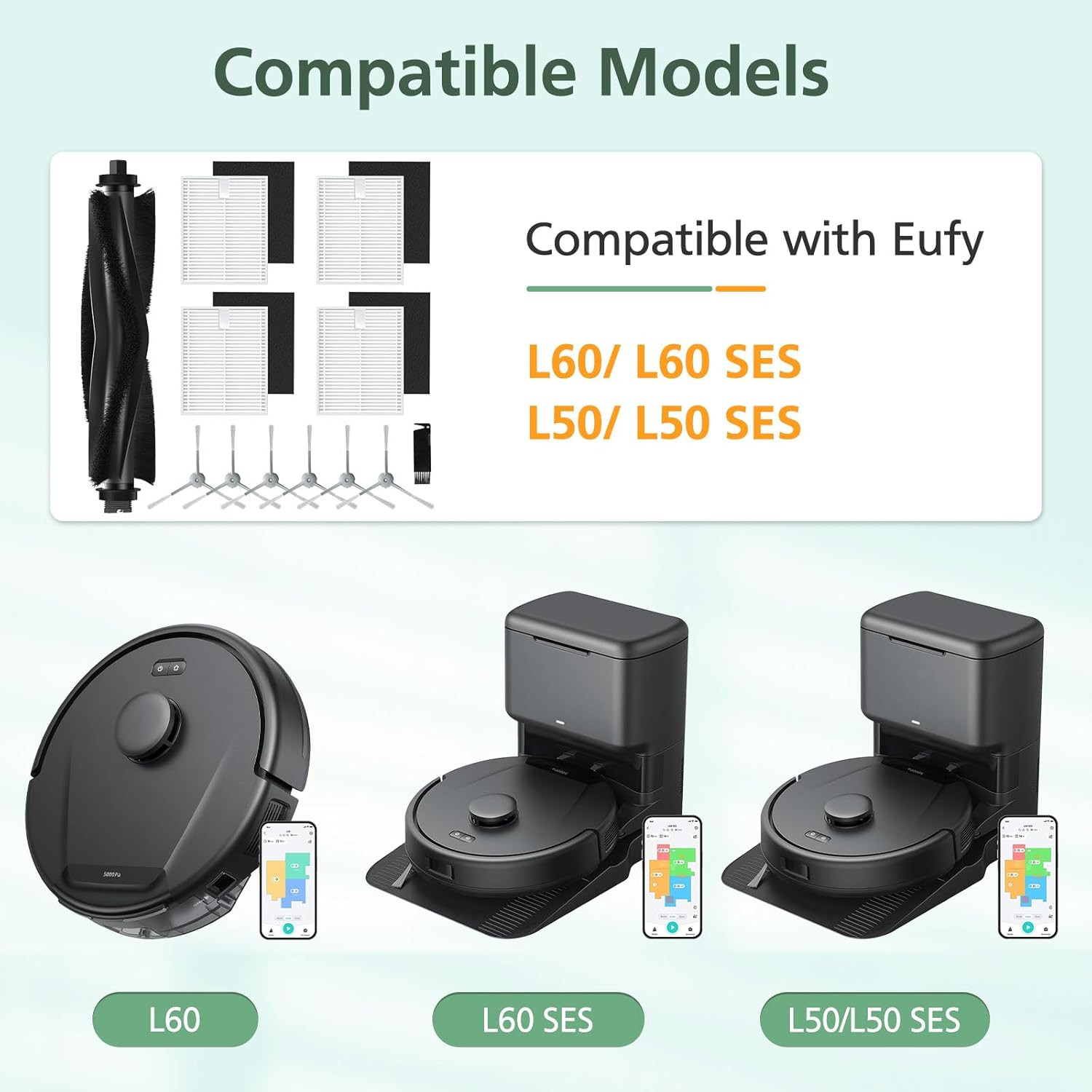 12 Pack Replacement Accessories Kit Compatible with Eufy L60/ L60 SES/ L50/ L50
