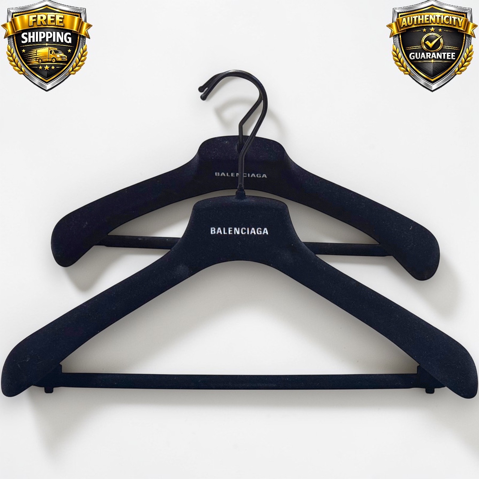Lot of 2 Authentic BALENCIAGA Black Velvet Suit Hangers 16.5 Inches Logo Branded