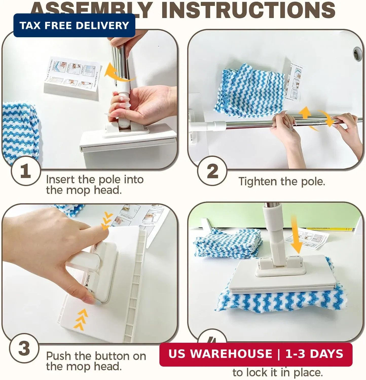 Hands Free Flat Mop, Snap Grip Mini Mop, Cloth Changing Mini Mop | Zero Touch Ga