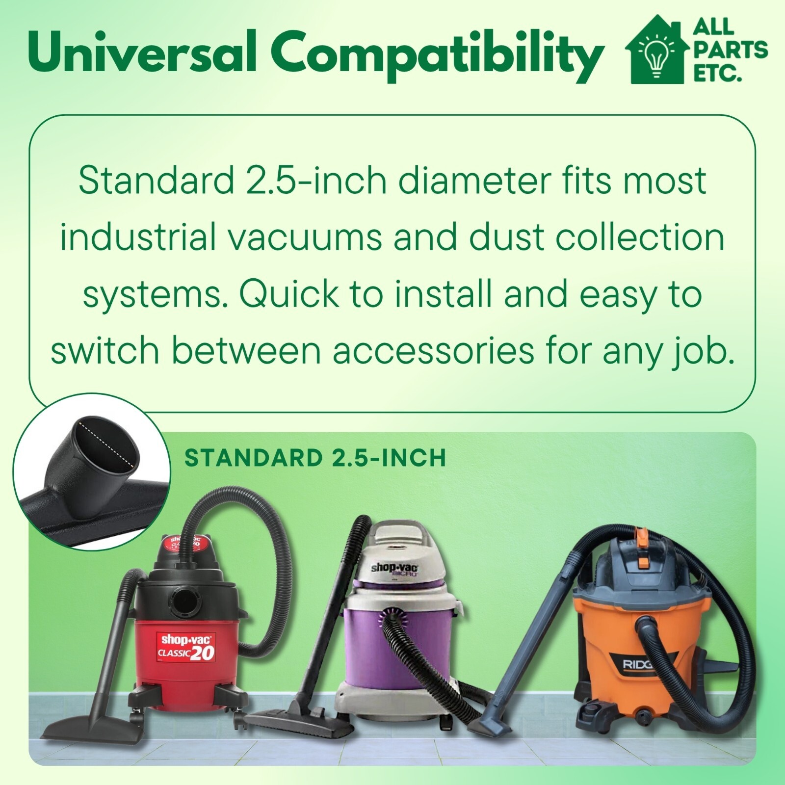 2.5″ Vacuum Attachments for Shop Vac – 6-Piece Wet Dry Vacuum Accessories Kit