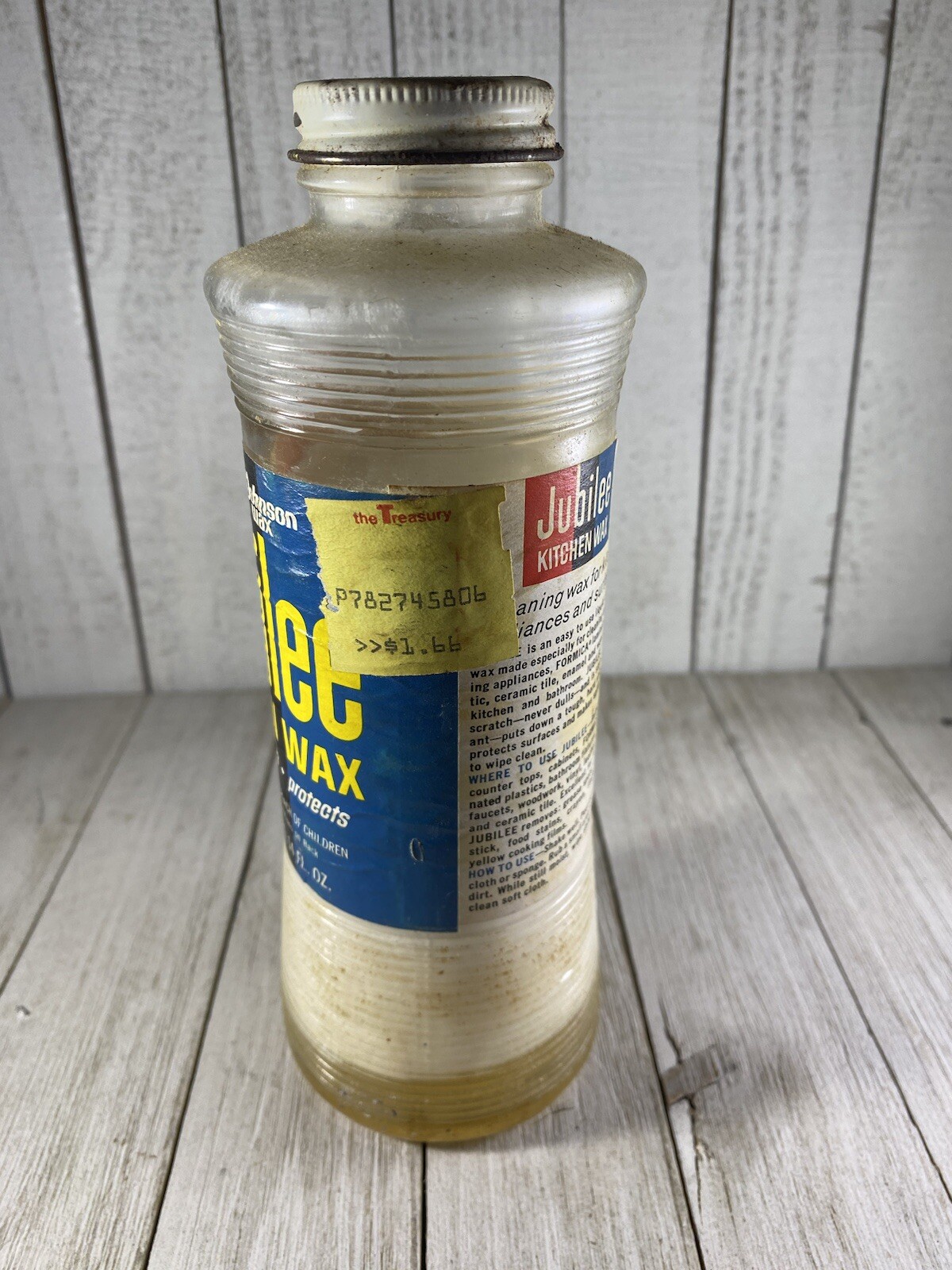 Vintage Jubilee Kitchen Wax Liquid Protects Glass Bottle
