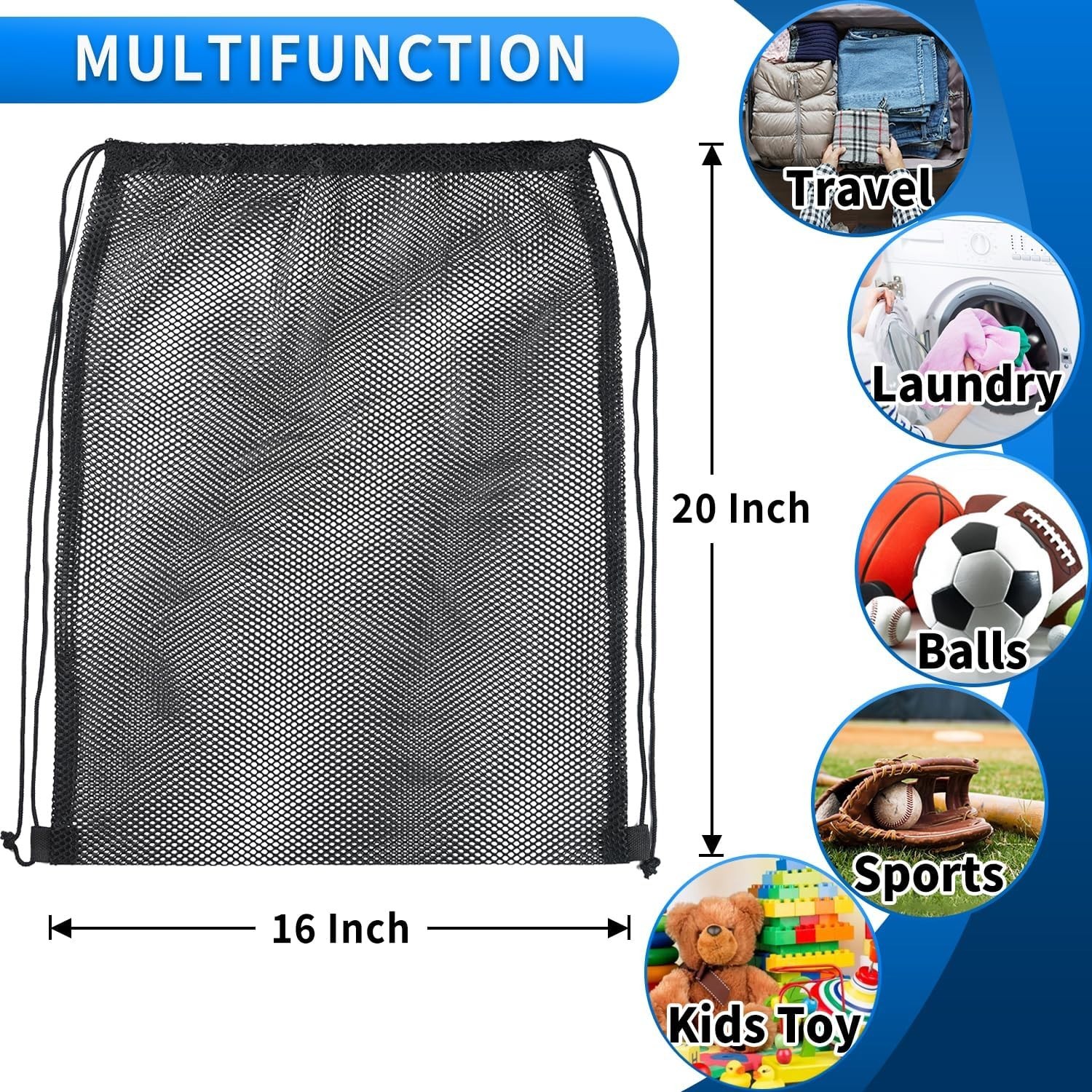 2 Pcs Mesh Drawstring Bag 16 x 20 Inch Heavy Duty Nylon Net Bags, Durable Mes…