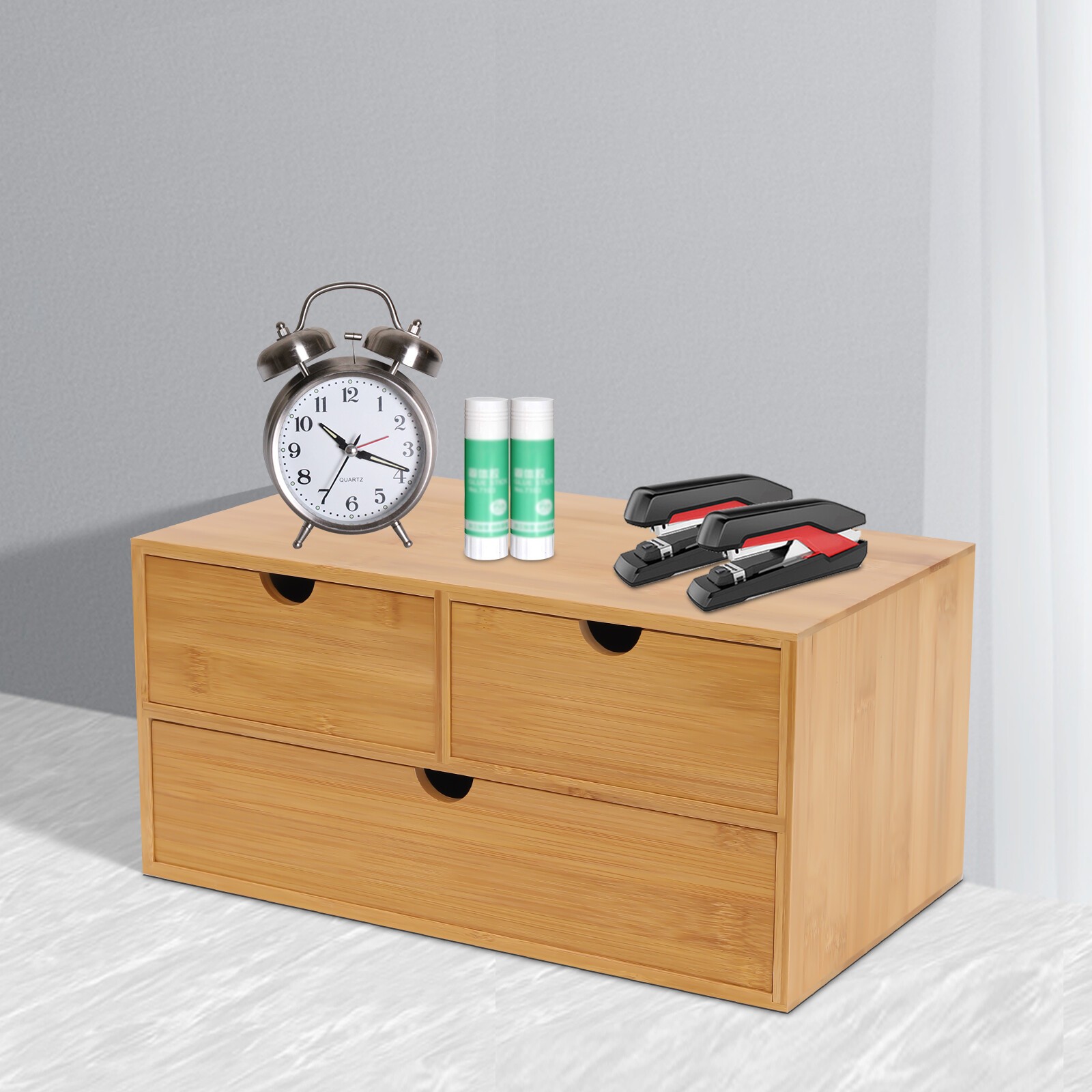 Bamboo Desk Organizer with 3 Drawers, Tabletop Storage Box No Assembly Required