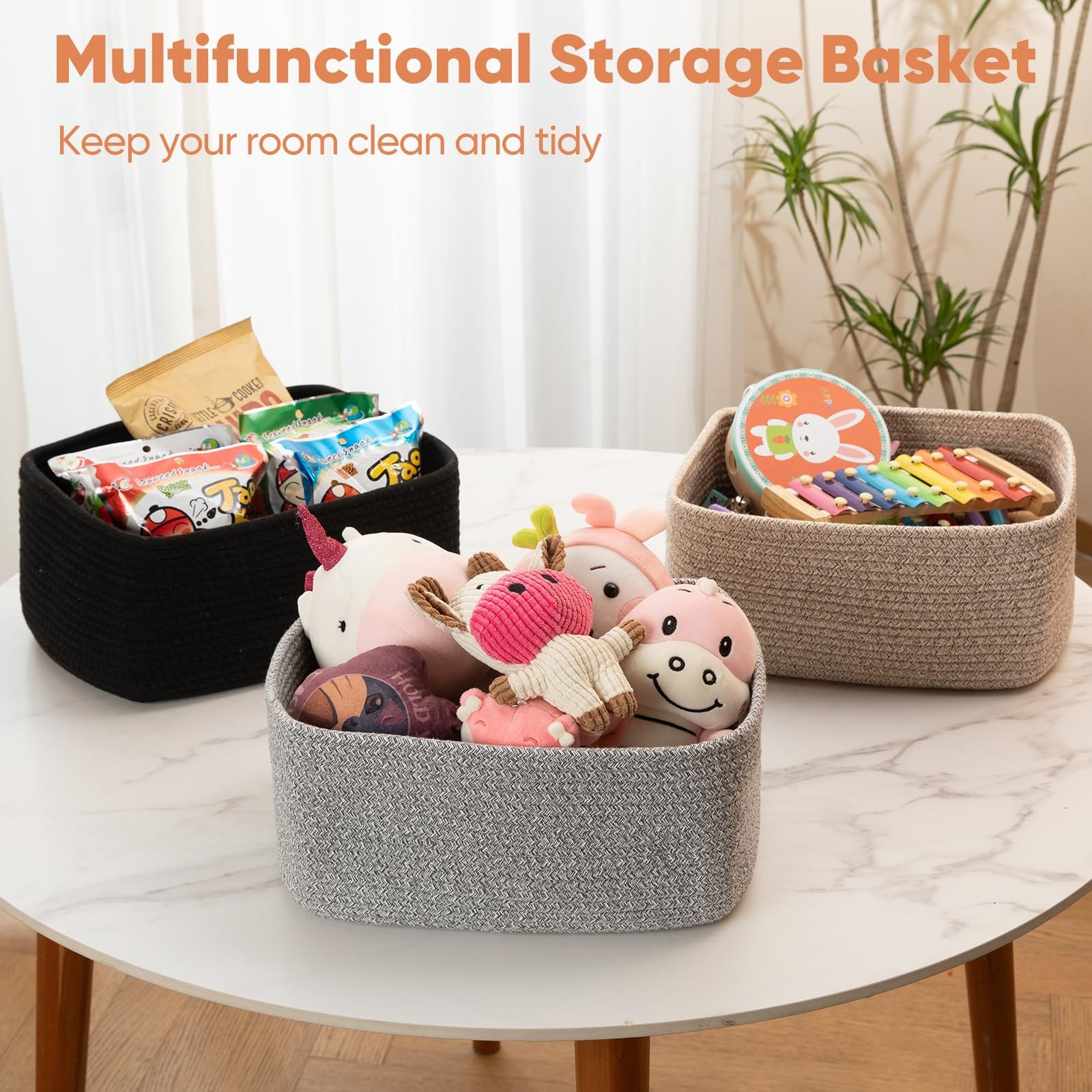 4 Pack 14.17 * 11.02 * 6.3IN Storage Baskets for Organizing Shelves, Woven Ro…
