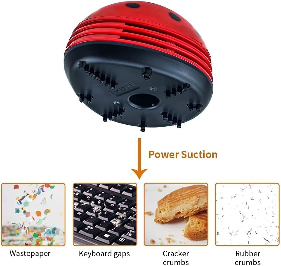 Cute Portable Mini Desktop Vacuum Cleaner, Red, Battery Powered, Acrylic Board