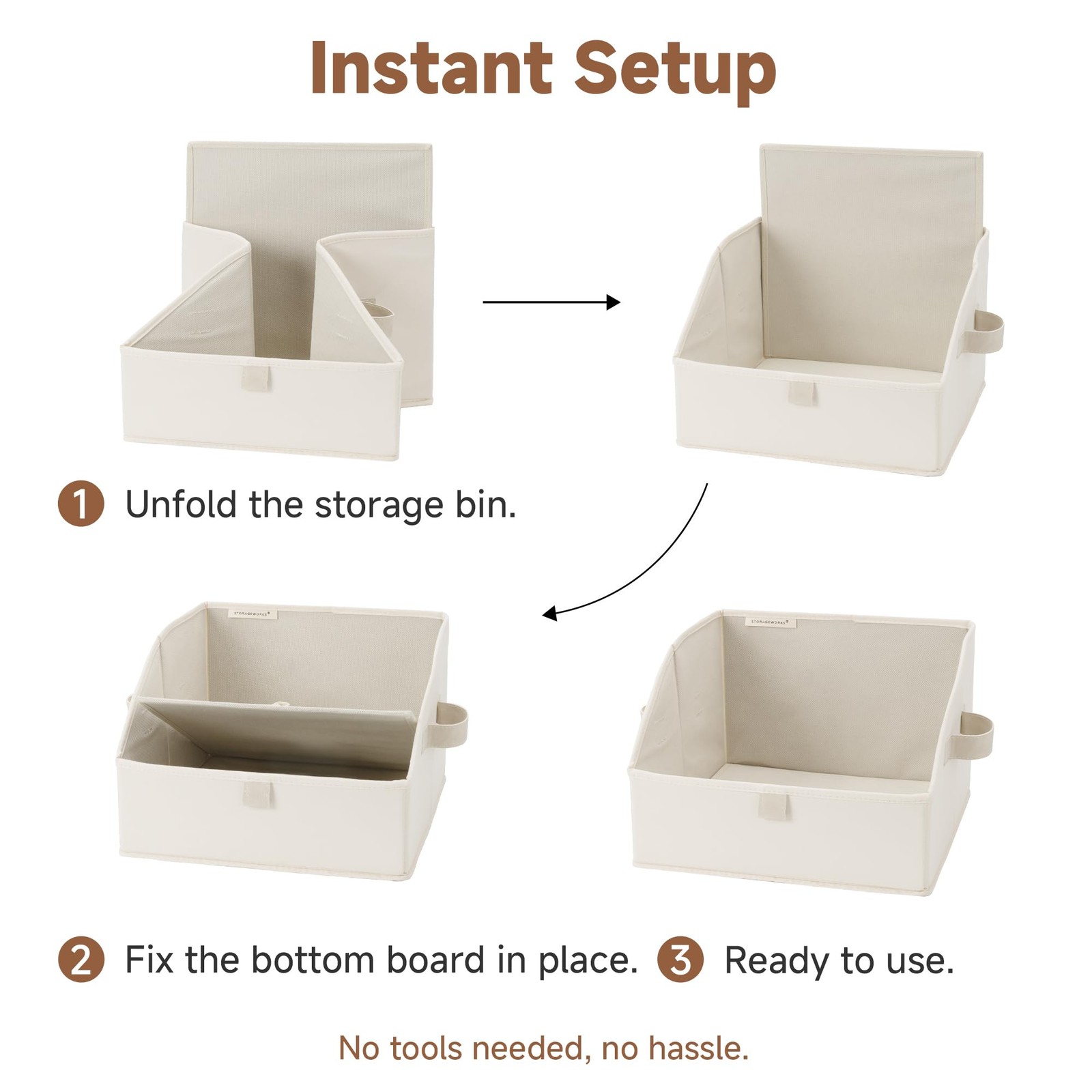 Fabric Closet Storage Bins Trapezoid Organizer Box Foldable Baskets Beige 3 Pack