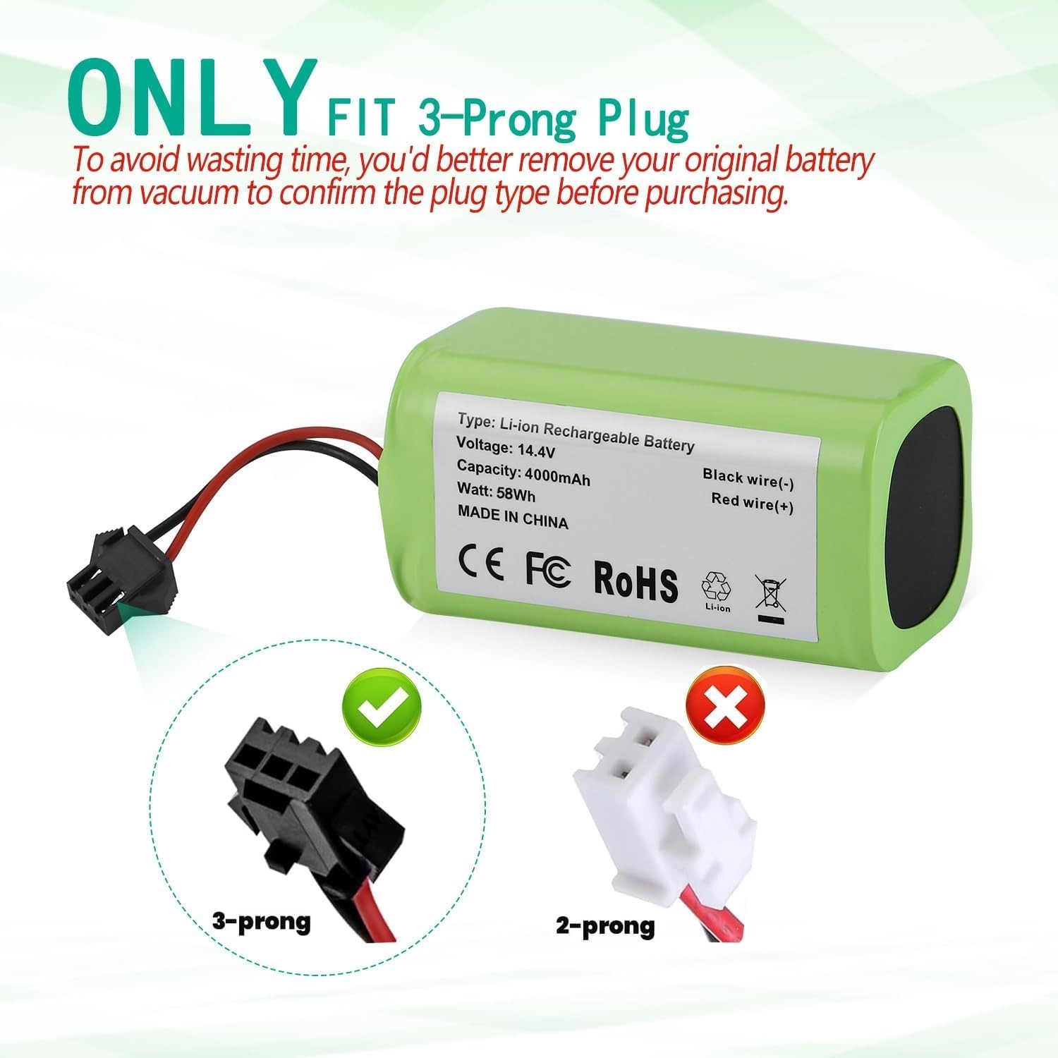 High Capacity 4000mAh Replacement Battery – 14.4V for Robot Vacuums
