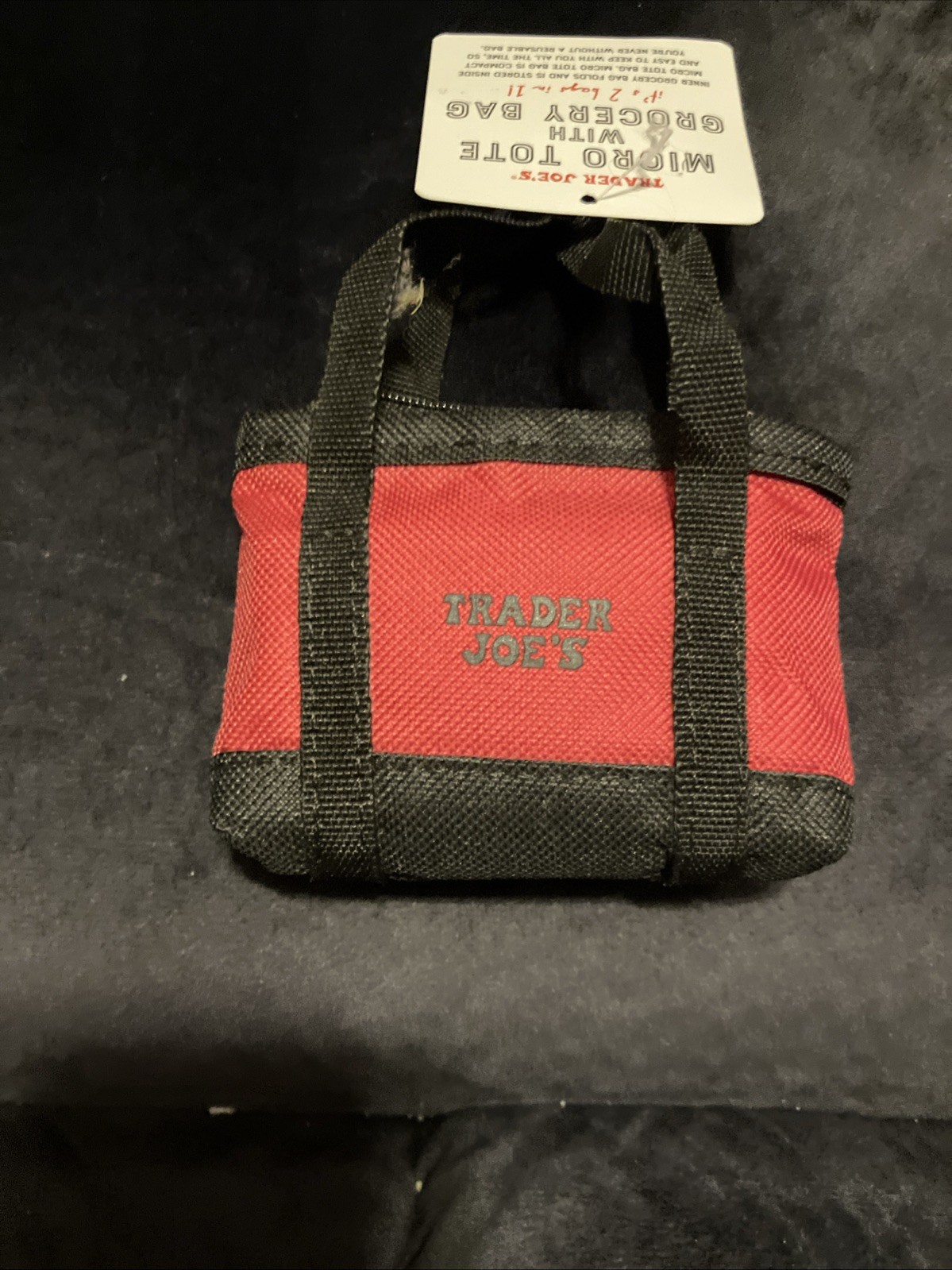 Trader Joe’s Micro Tote With Grocery Bag Red Black Polyester Zipper Small. MWT