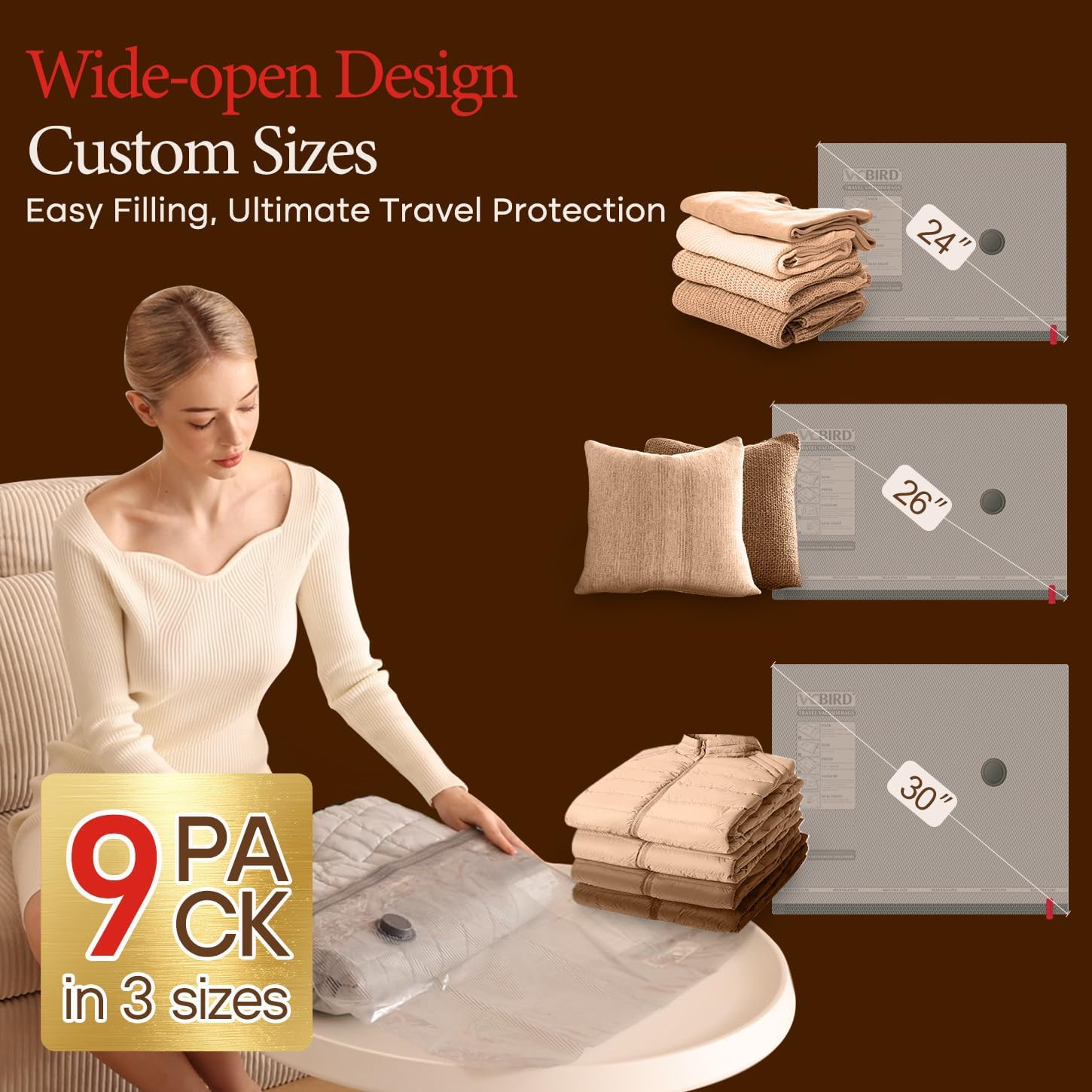 Travel Vacuum Bags w/ Rechargeable Pump 1500mAh Space Saver Carry On Set