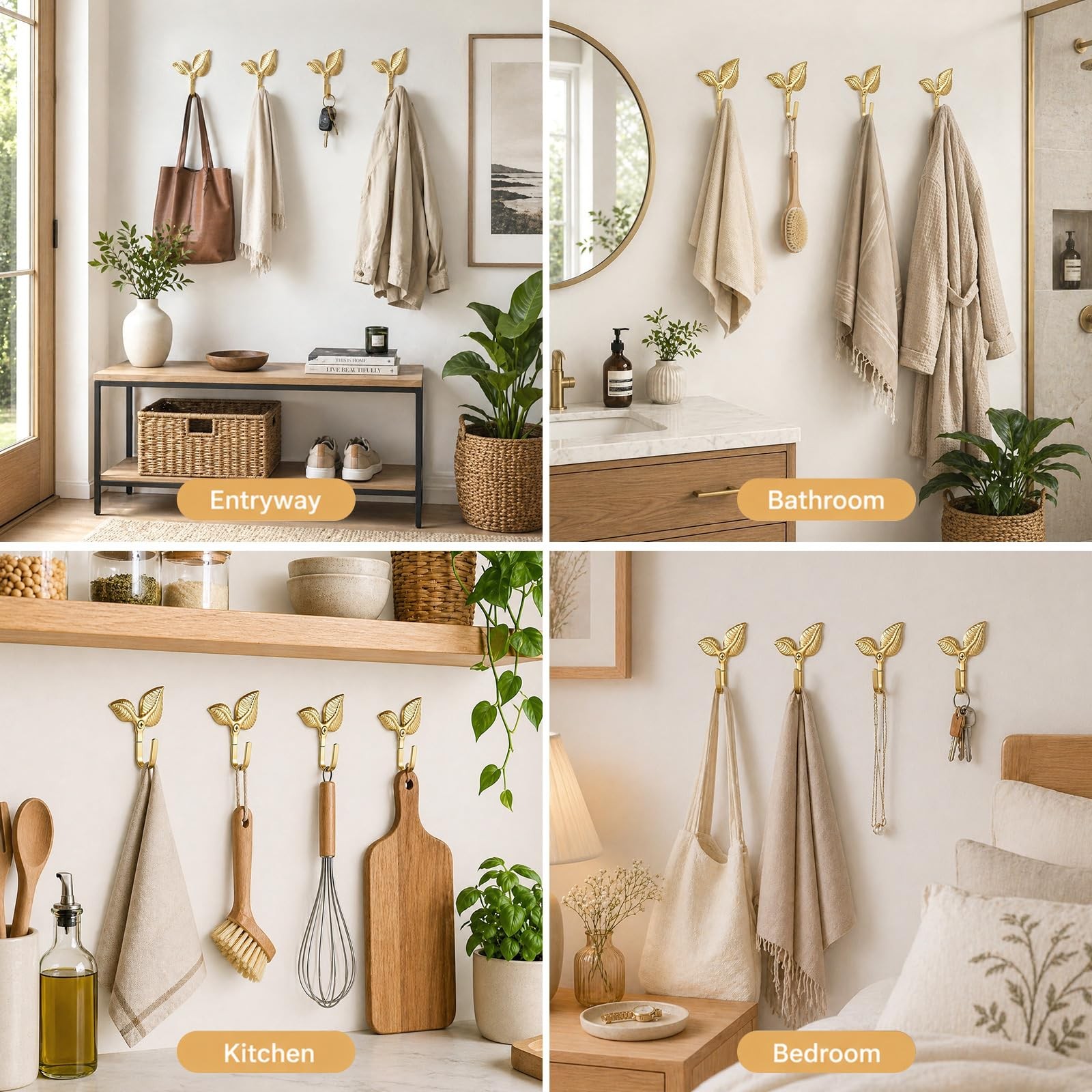 Decorative Wall Hooks Gold Leaf-Shaped, Iron Decorative Coat Hook Wall Mounte…
