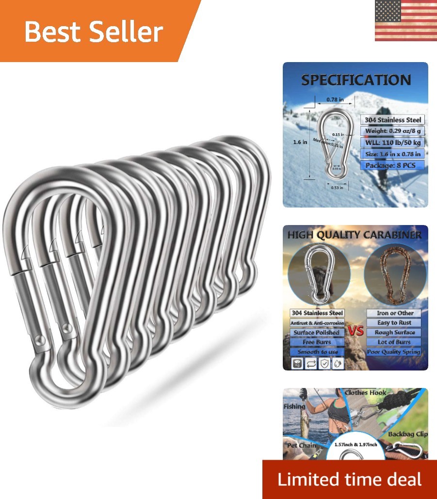 Heavy Duty 304 Stainless Steel Spring Snap Hooks – 8-Pieces for All Your Needs