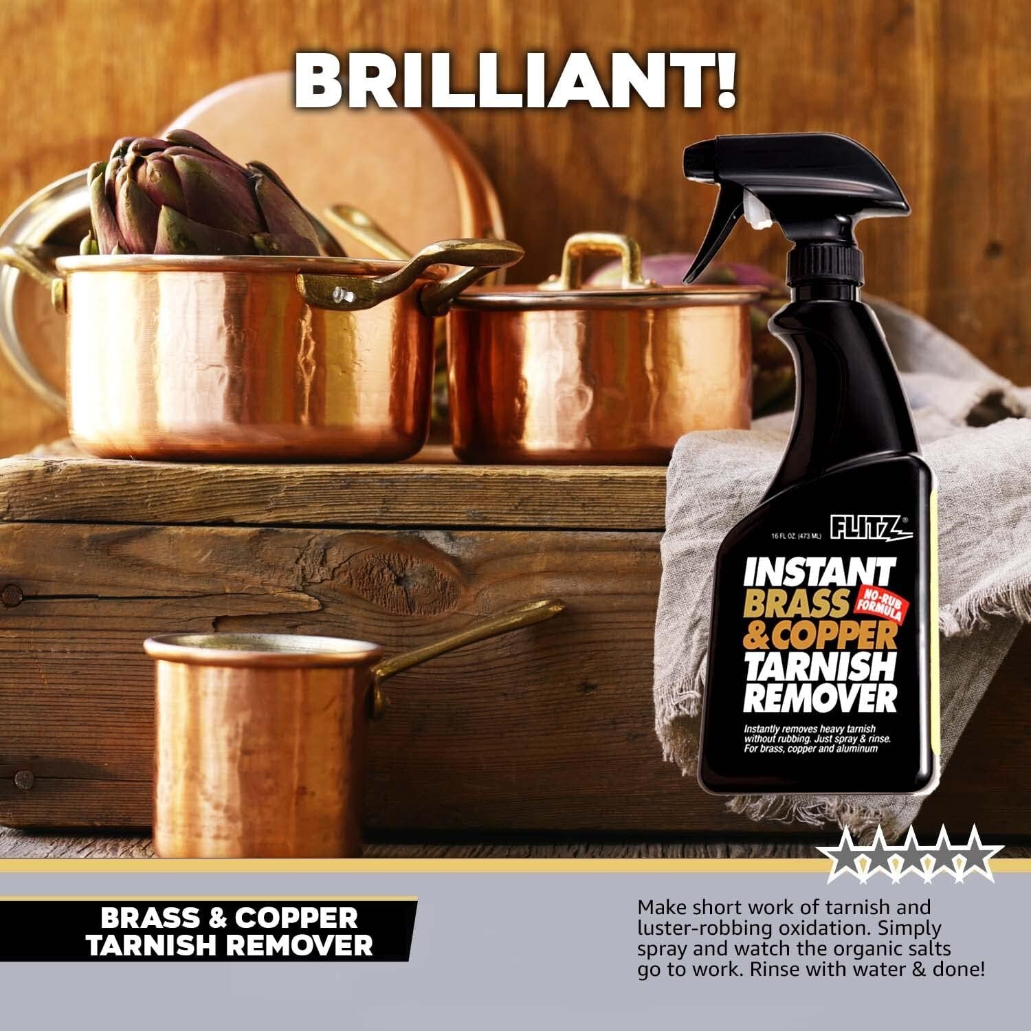 Tarnish Remover Spray Natural Brass Copper Metal Cleaner 16 oz Heavy Tarnish