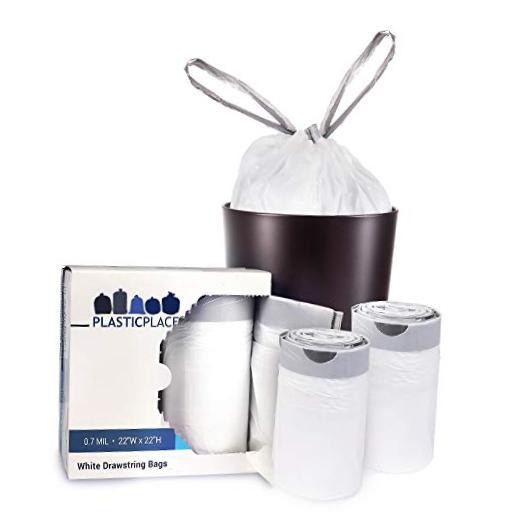 8 Gallon Trash Bags │ 0.7 Mil │ White Drawstring Garbage 200 Count (Pack of 1)