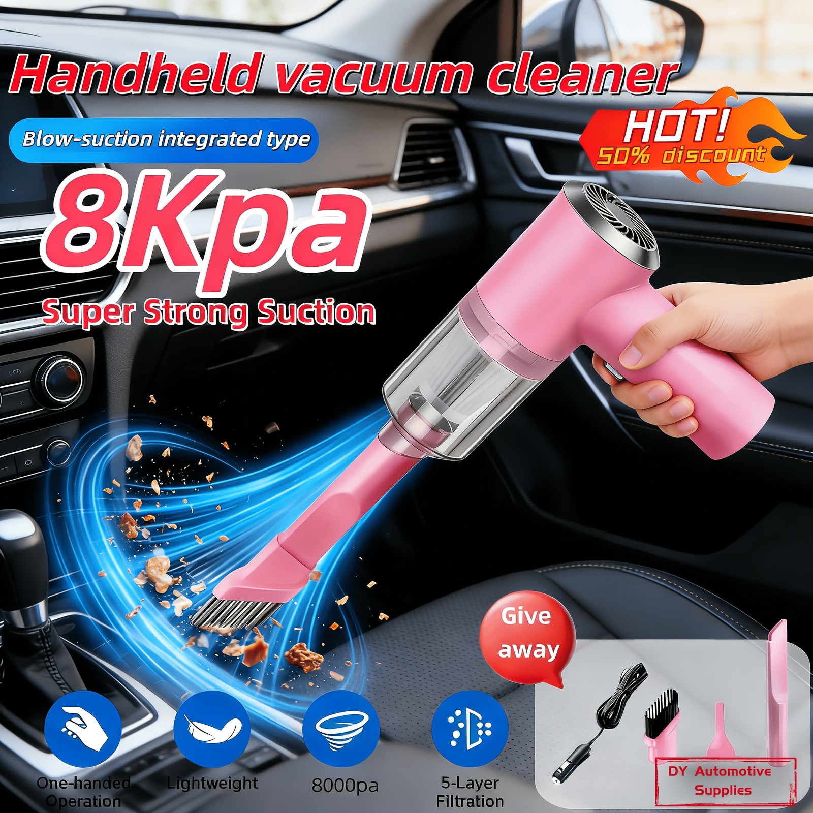 12V 8000Pa High Suction Desktop Vacuum Portable Mini Cleaner for Office Desk Car