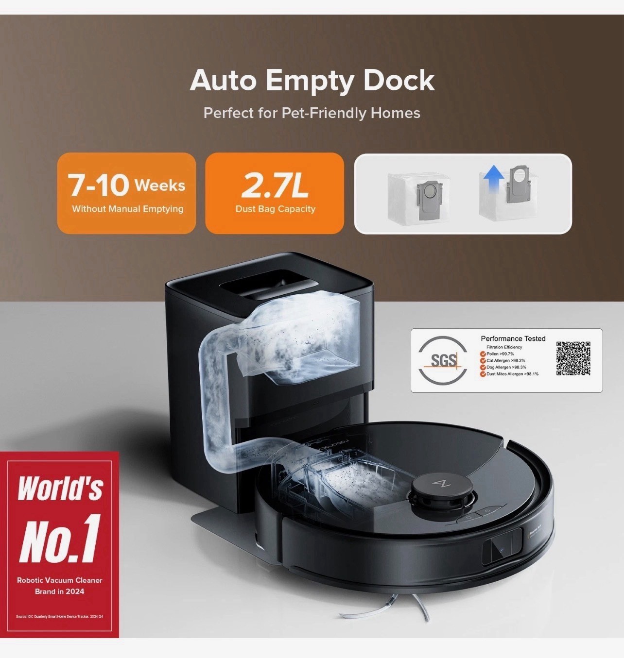 Roborock QV 355 Qrevo Robot Vacuum and Cleaner, Empty Wash/fill Dock