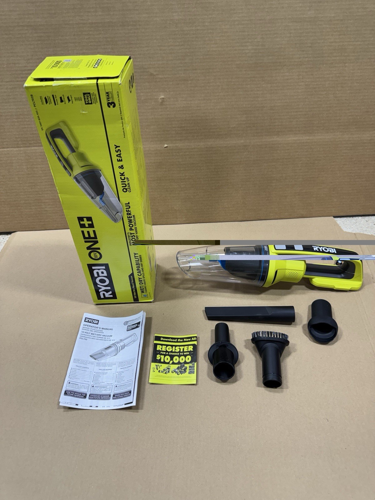 Ryobi ONE+ 18V Cordless Wet/Dry Hand Vacuum – Green (PCL702B) E12
