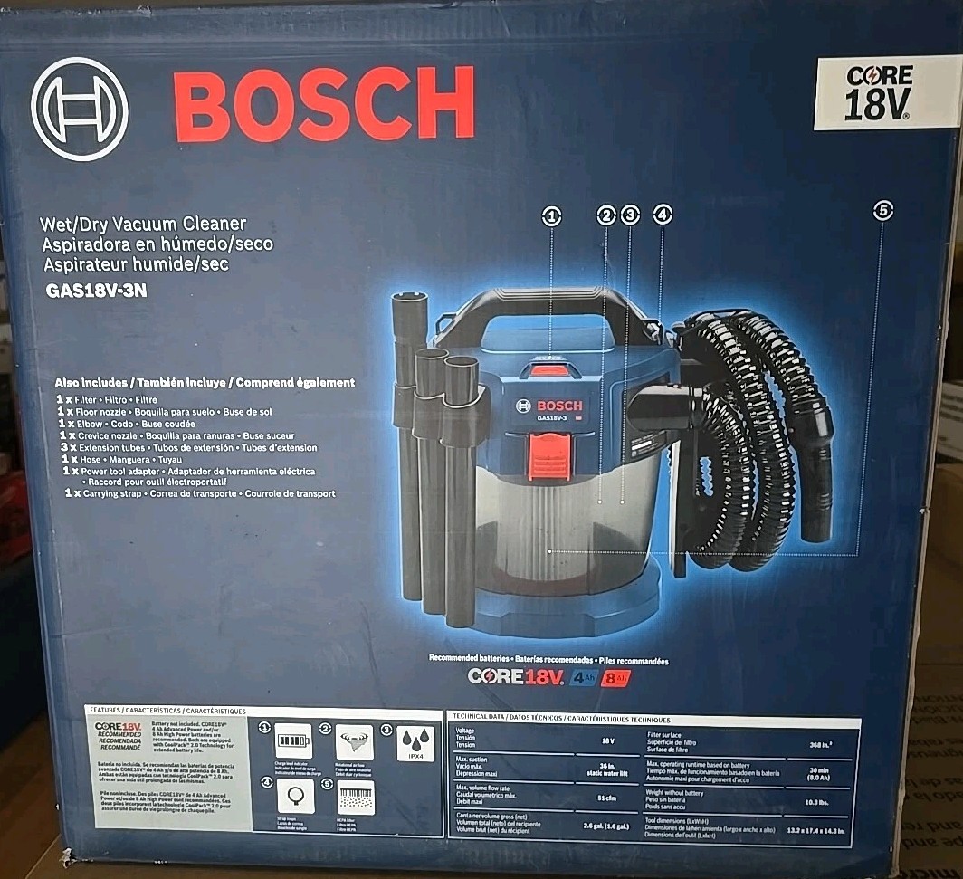 BOSCH GAS18V-3N 18V 1.6 Gallon Wet/Dry Shop Vacuum w/ HEPA Filter (NEW IN BOX)