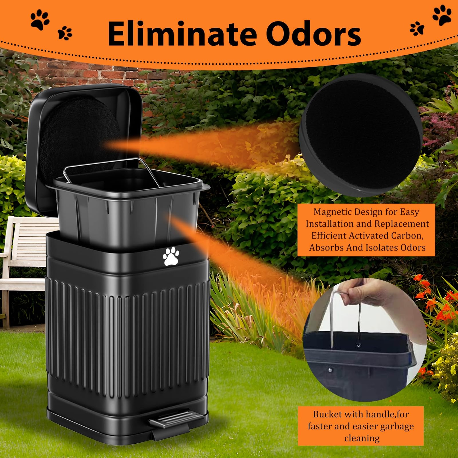 Dog Poop Trash Can Outside, 5L/1.3Gal Metal Dog Waste Trash Can with Lid, Foo…
