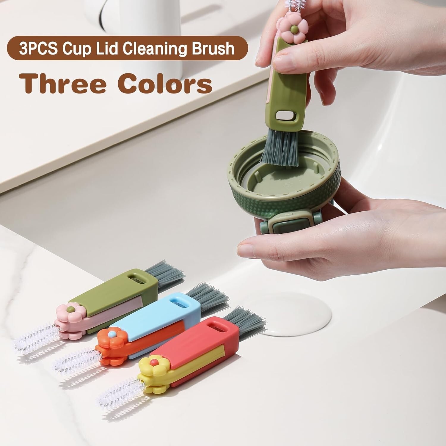 3 in 1 Cup Lid Cleaning Brush, 3 Pack Multifunctional Crevice Gap Cleaner Brush
