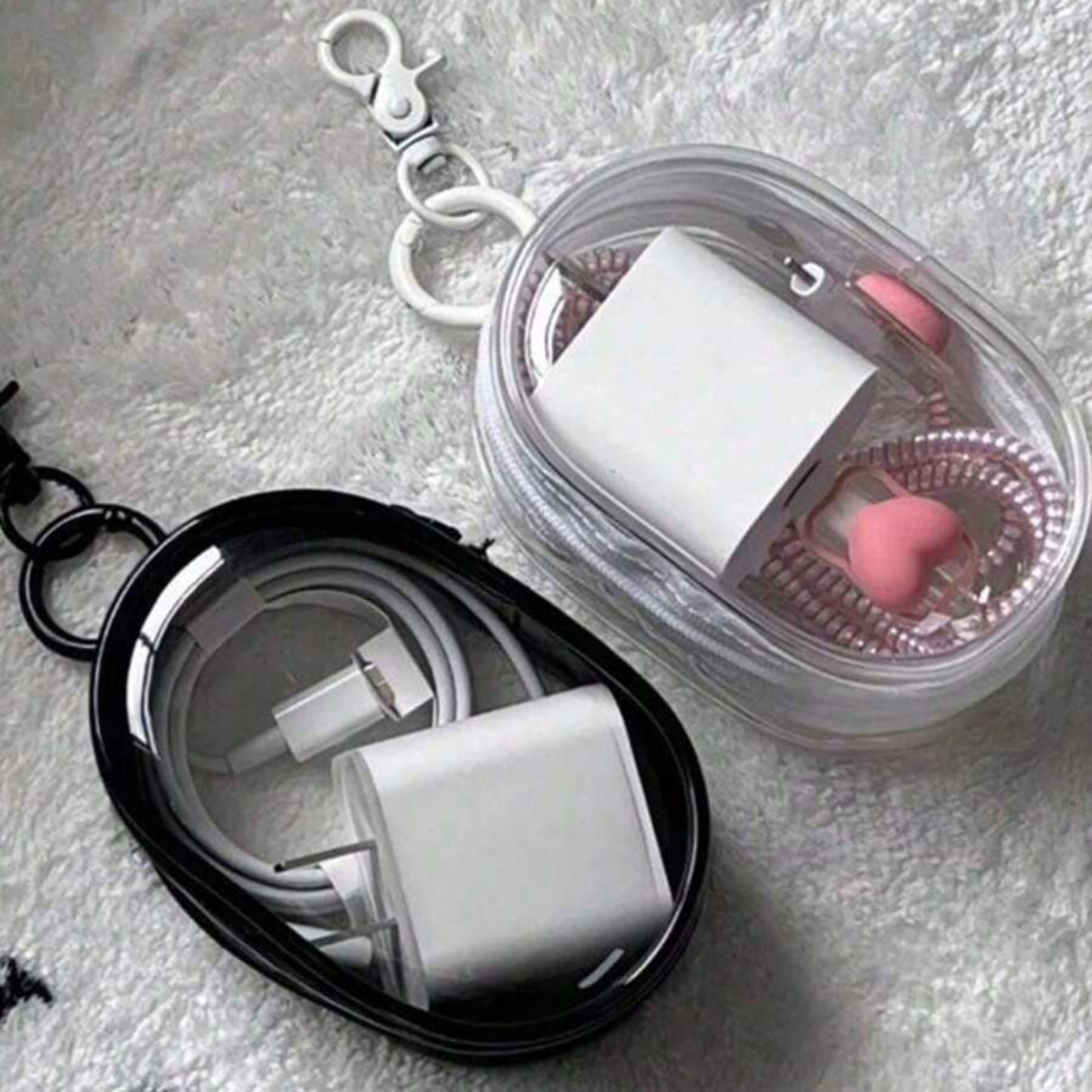 Travel Mini Pouch with Zipper & Keychain MultiUse Data Cable Makeup Storage Bag