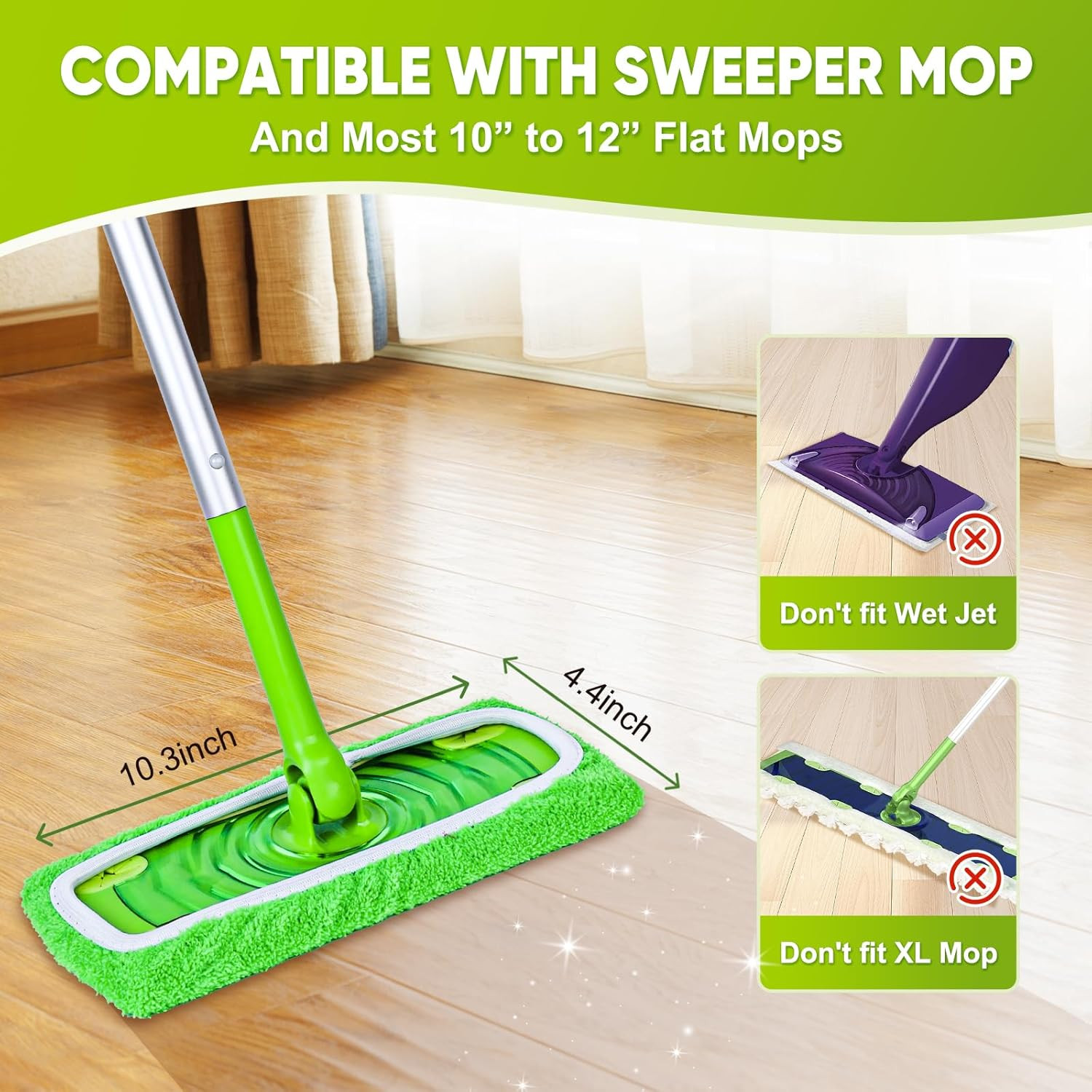 6 Reusable Microfiber Mop Pads 10–12 Inch Wet Dry Washable Refills
