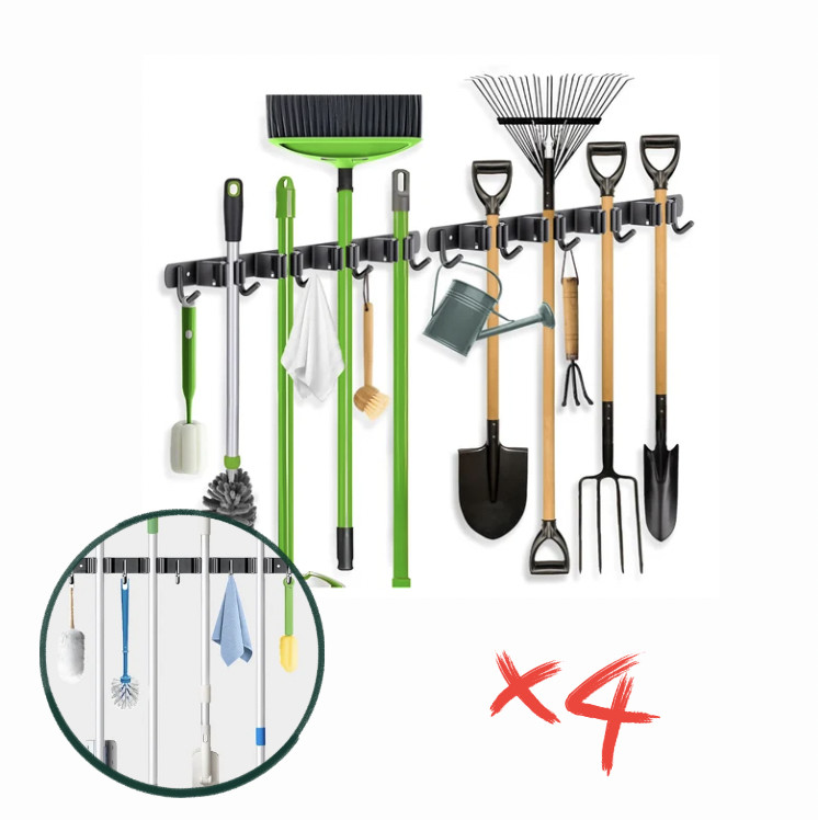 4 pcs Stainless Steel Broom Mop Holder Wall Mount Organizer 2 pack 5 Hooks Each