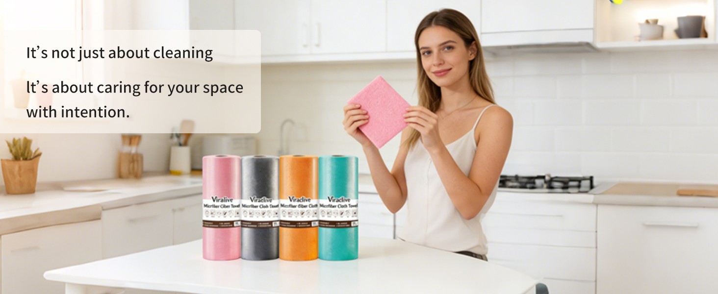 Microfiber Cleaning Cloth Roll, 50 Tear-Away Sheets, Reusable & Washable,