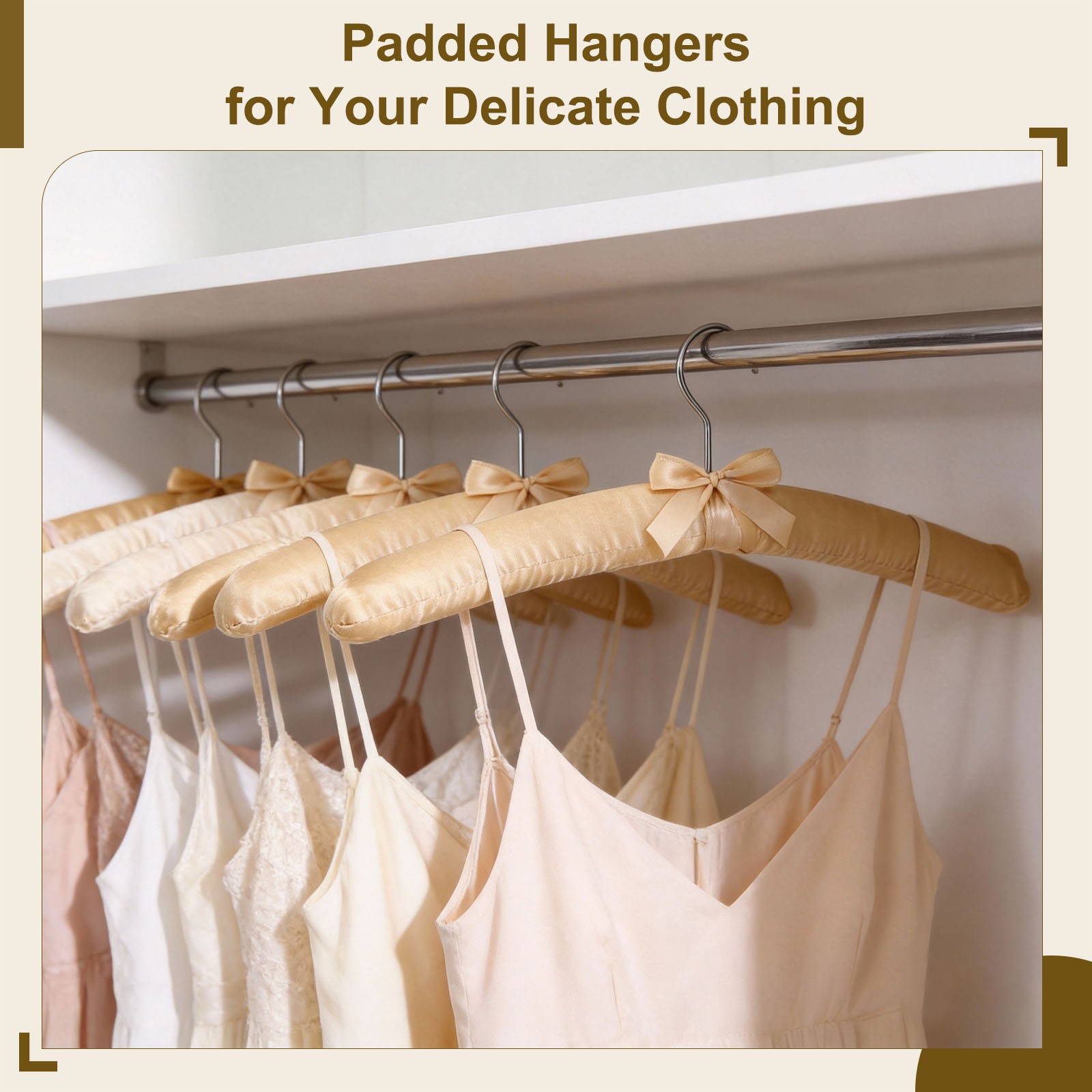2Pcs Satin Padded Hangers 15 Inch Blouse Hangers for Women Light Tan