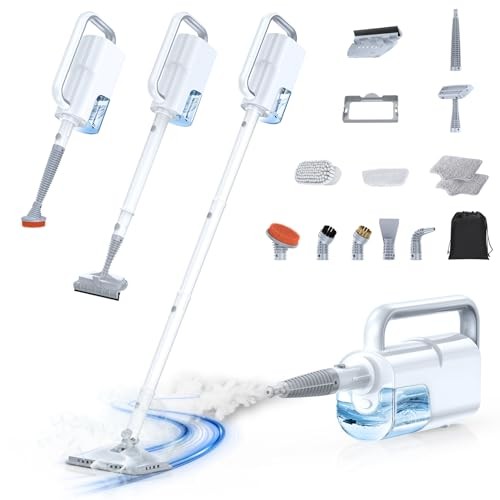 10-in-1 Steam Mop with Detachable Handheld Steamer, 350ml Tank, 10s Clean White