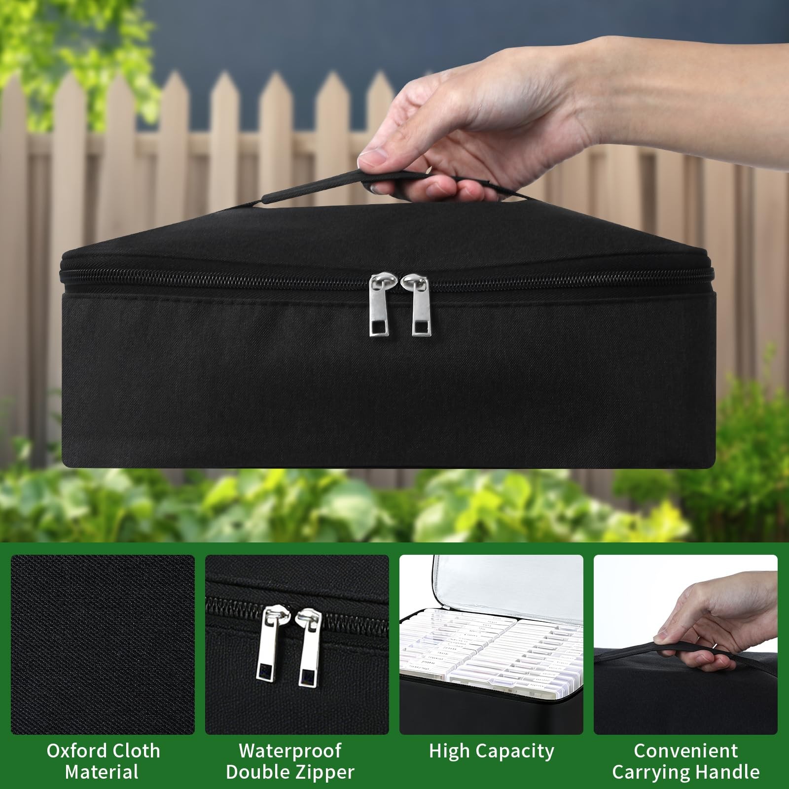26 Slots Seed Storage Organizer Box, Oxford Cloth Seeds Insulated Bag Black
