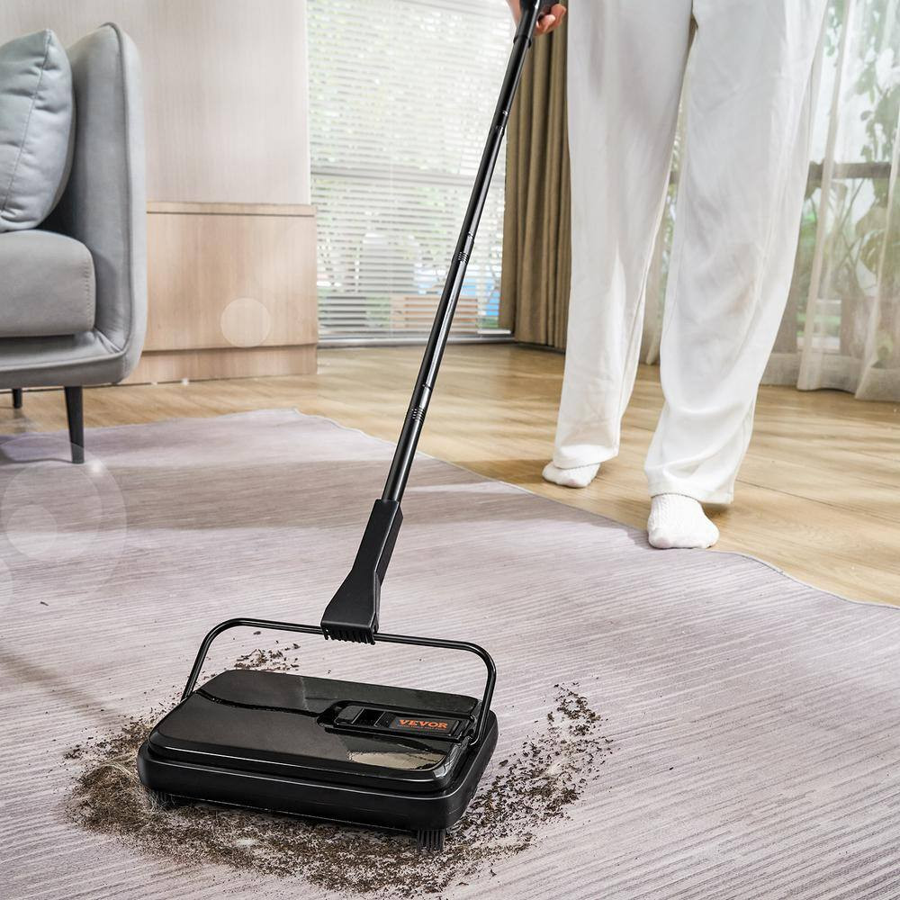 Carpet Sweeper 7.9 In. Sweeping Paths Manual Floor Sweeper with Comb Rugs Black