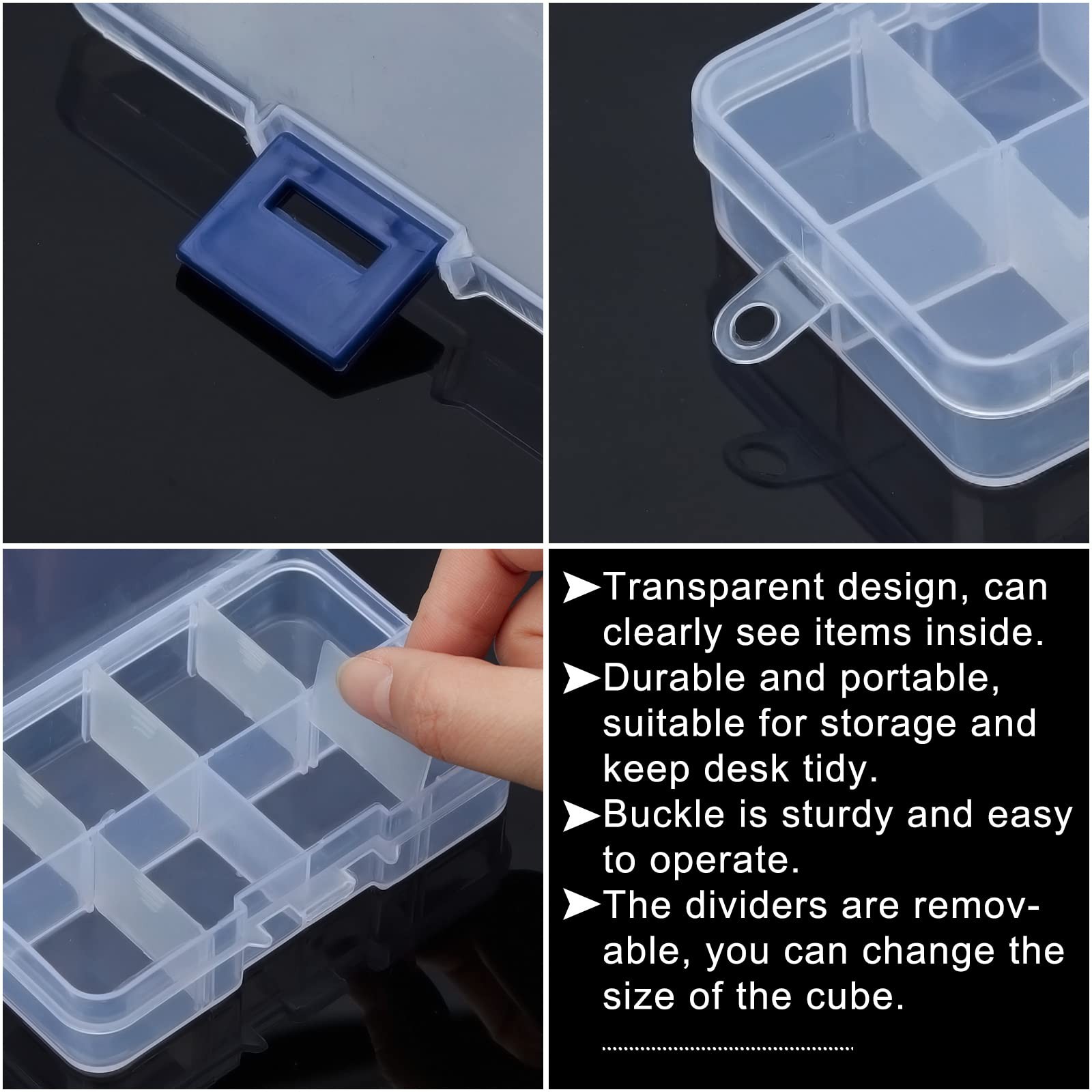 NBEADS 10 Pack 8 Grids Mini Plastic Organizer Box, 2.7×4.2×0.8inch Clear Plas…