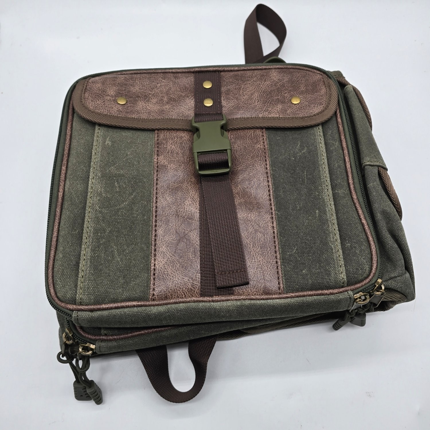 KEMIMOTO UTV Roll Cage Organizer Bag Canvas Leather Multi-Pocket Storage Green
