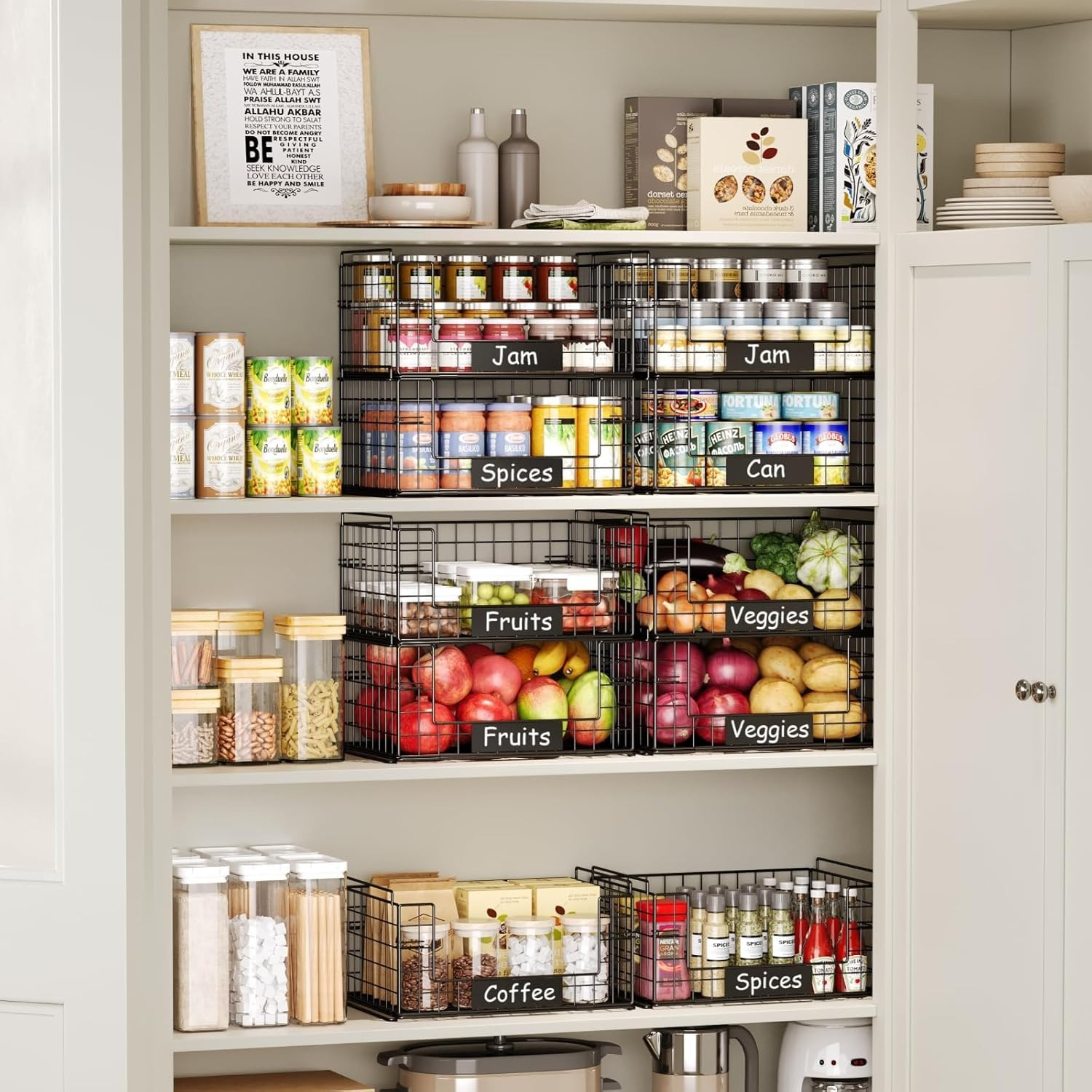 3 Pack XXL Stackable Wire Baskets, Pantry Organizers and Storage | Fruit Basket