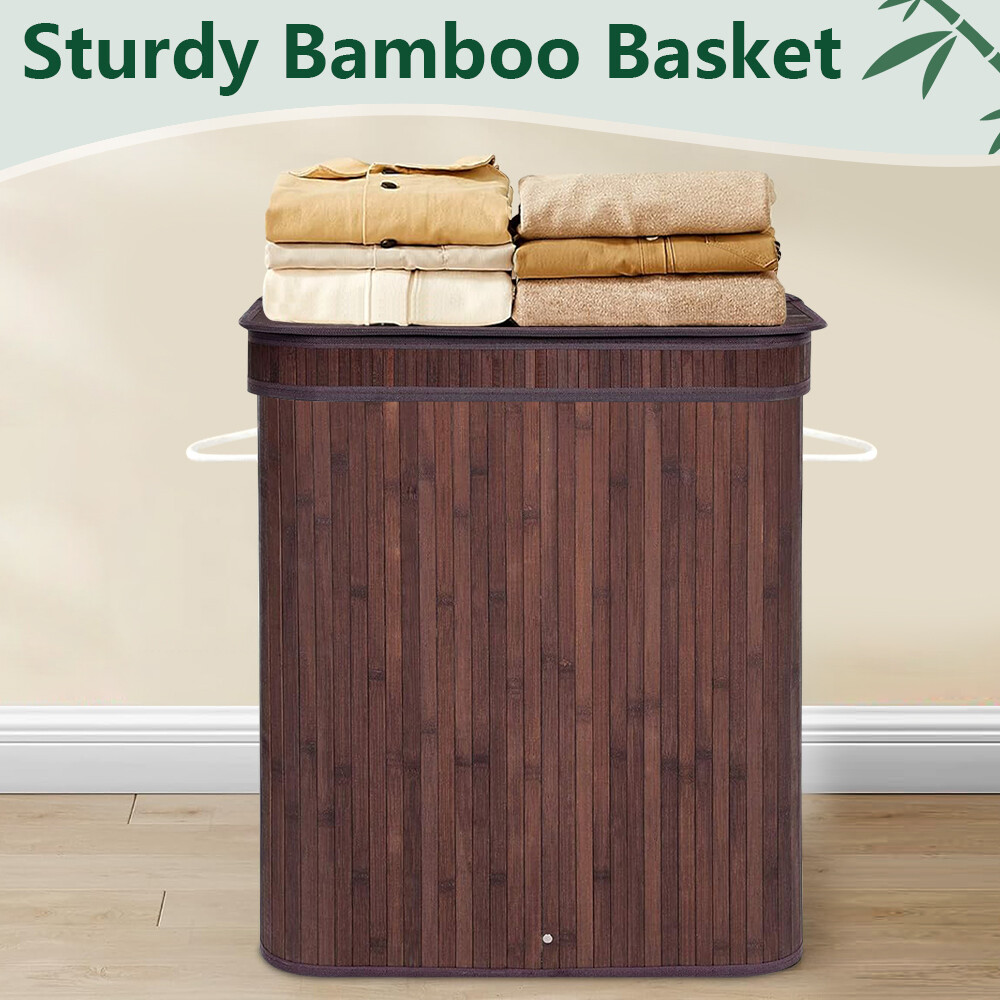 72L Laundry Hamper with Lid Folding Bamboo Laundry Basket with Removable Liner