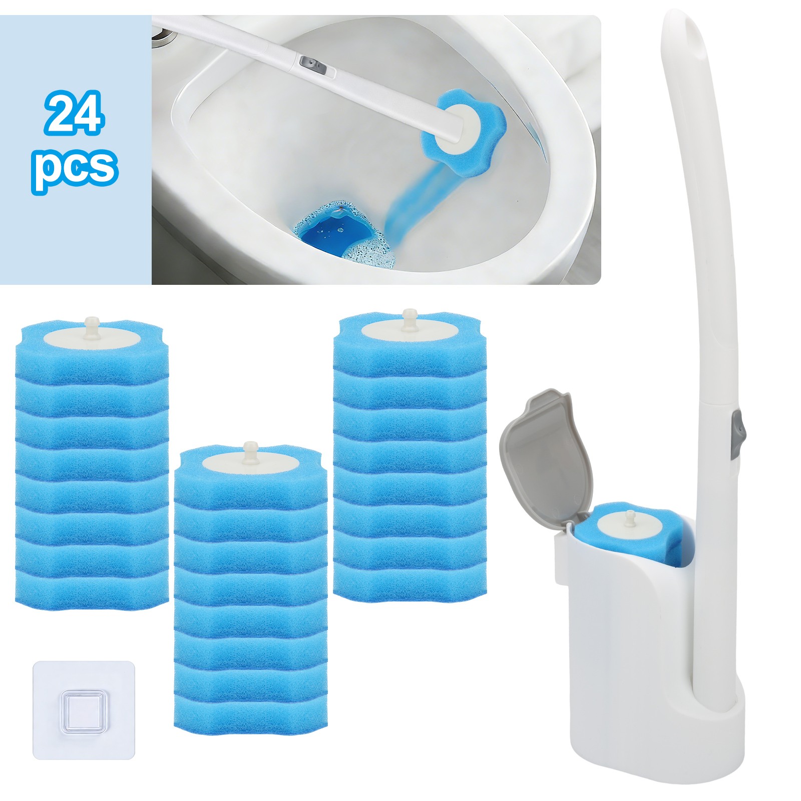 Disposable Toilet Brush Cleaning System w/ Holder Wand & 24 Refills Kit Bathroom